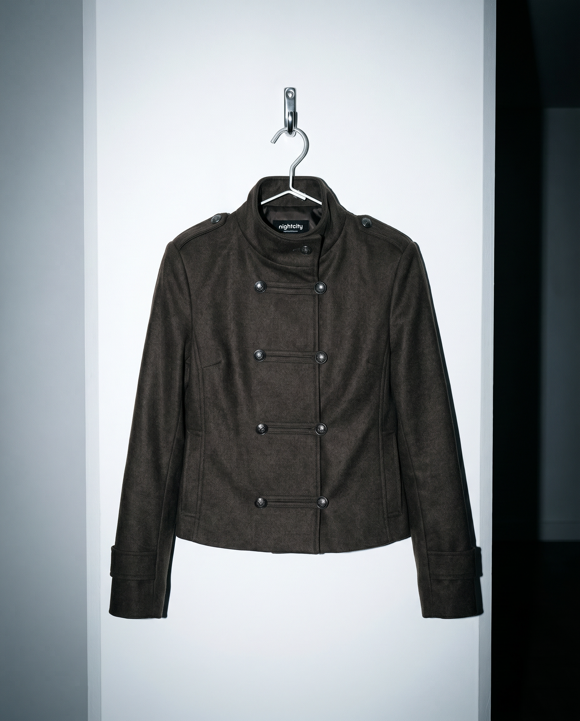Funnel Neck Double Breasted Military Jacket-9