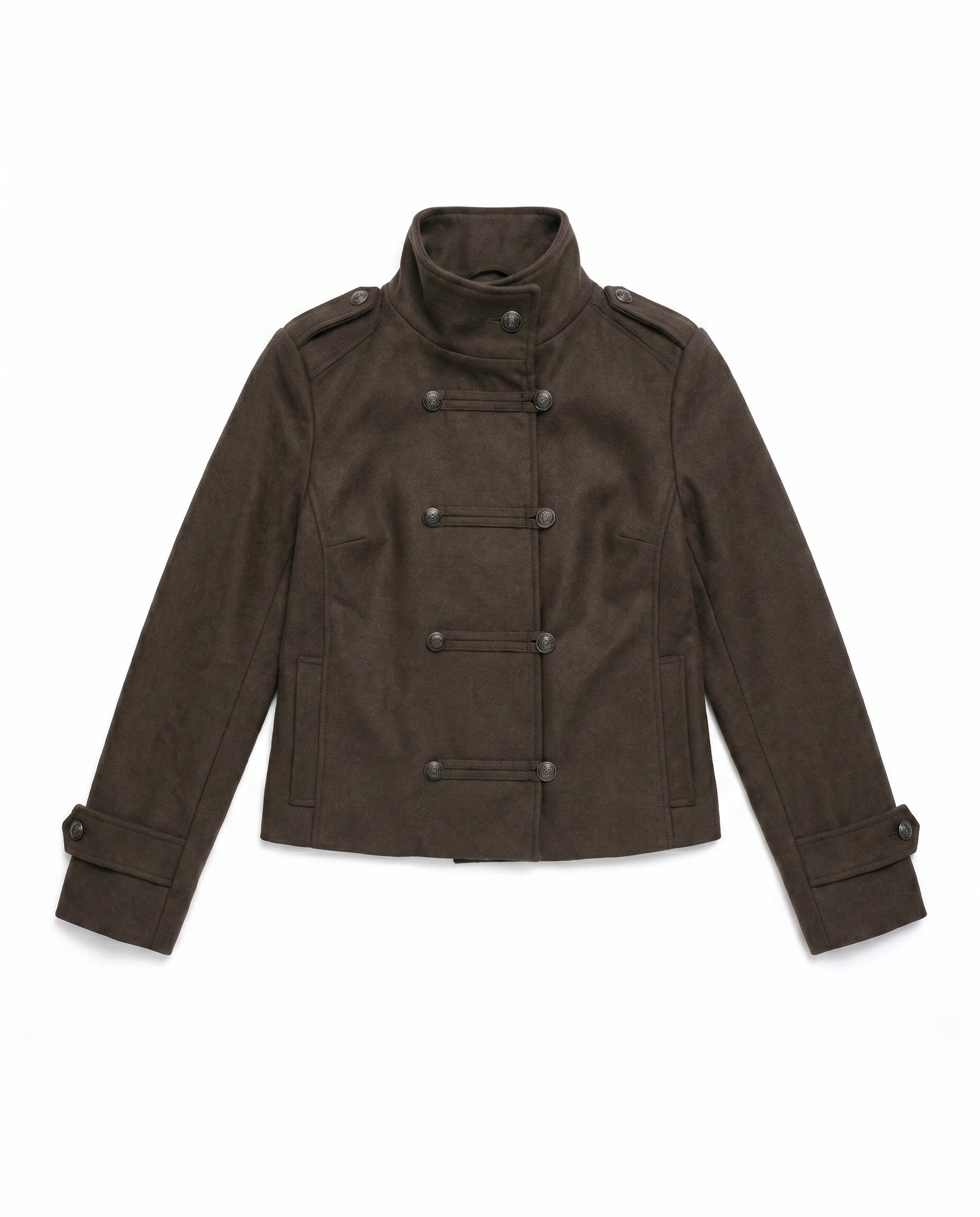 Funnel Neck Double Breasted Military Jacket-8