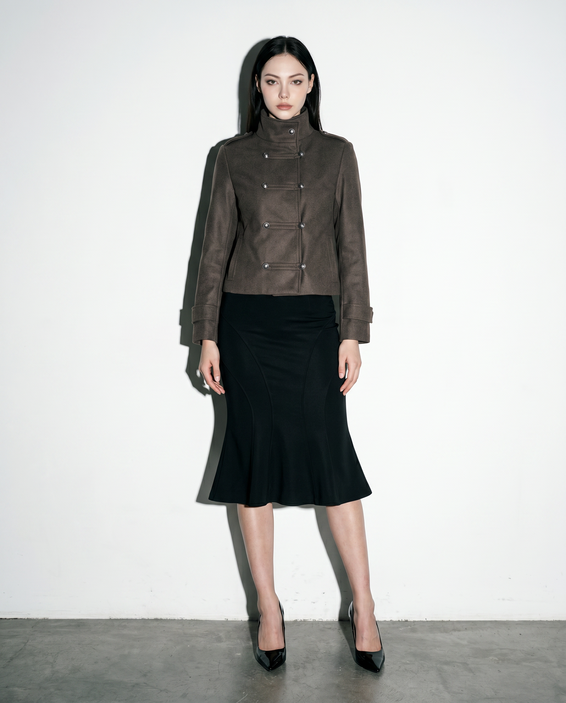 Funnel Neck Double Breasted Military Jacket-6