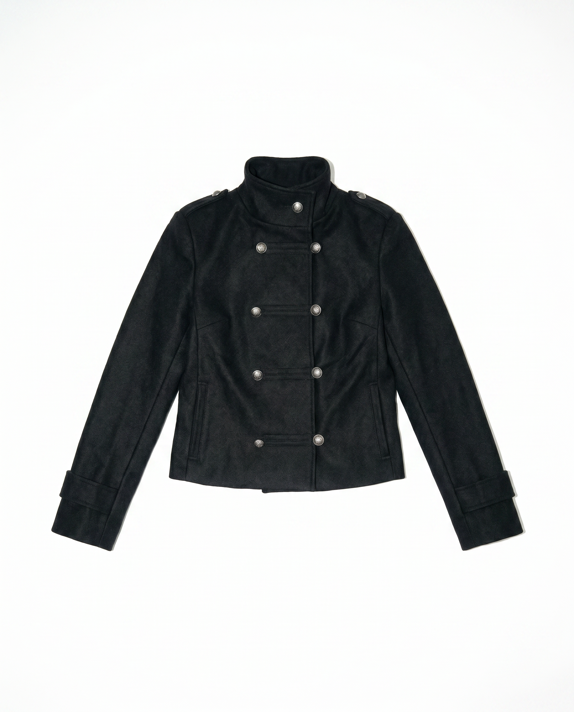 Funnel Neck Double Breasted Military Jacket-19