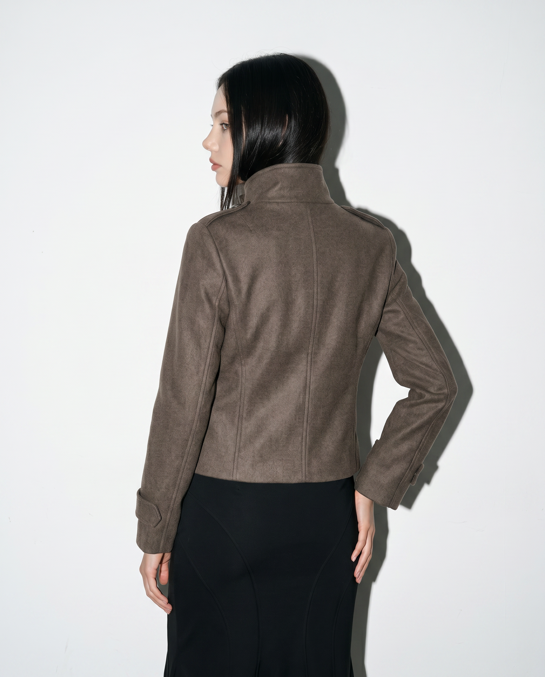 Funnel Neck Double Breasted Military Jacket-4
