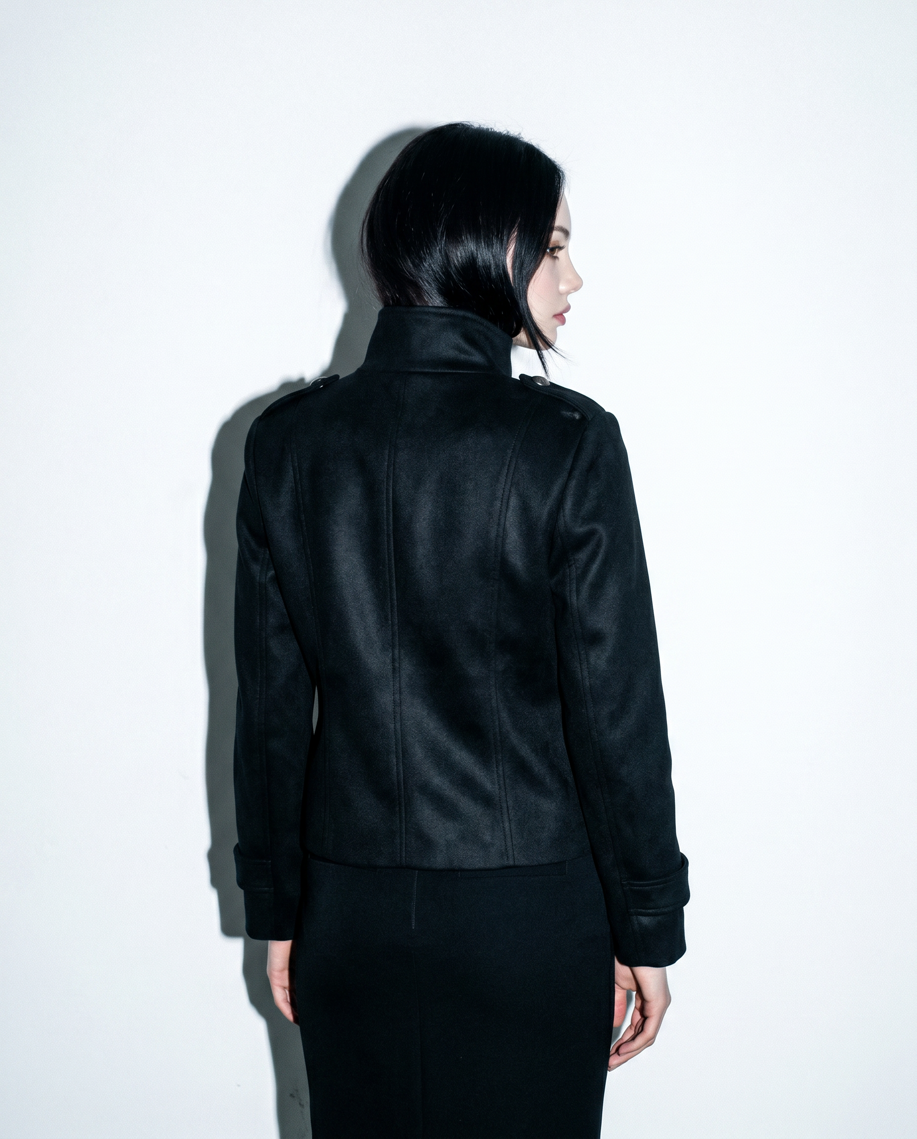 Funnel Neck Double Breasted Military Jacket-15