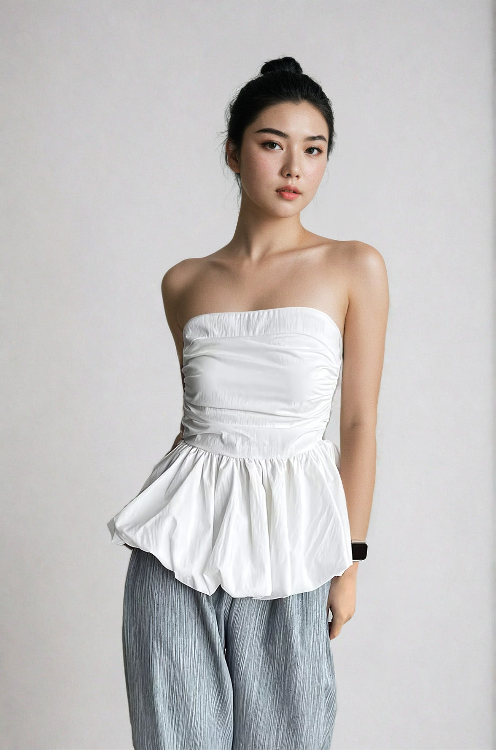 Strapless Peplum Bubble Hem Tube Top