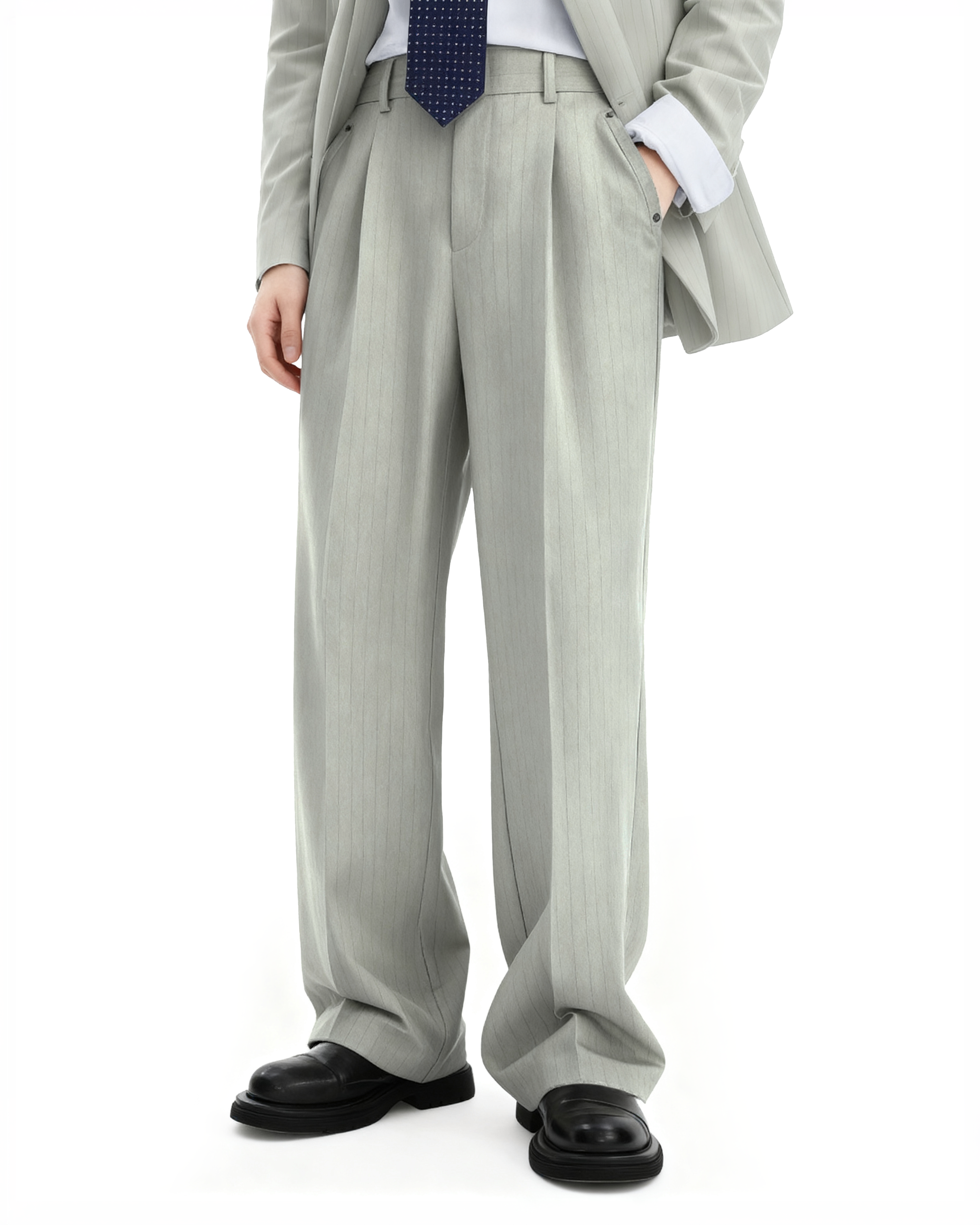 Straight Leg Pleated Trousers with Belt Loops