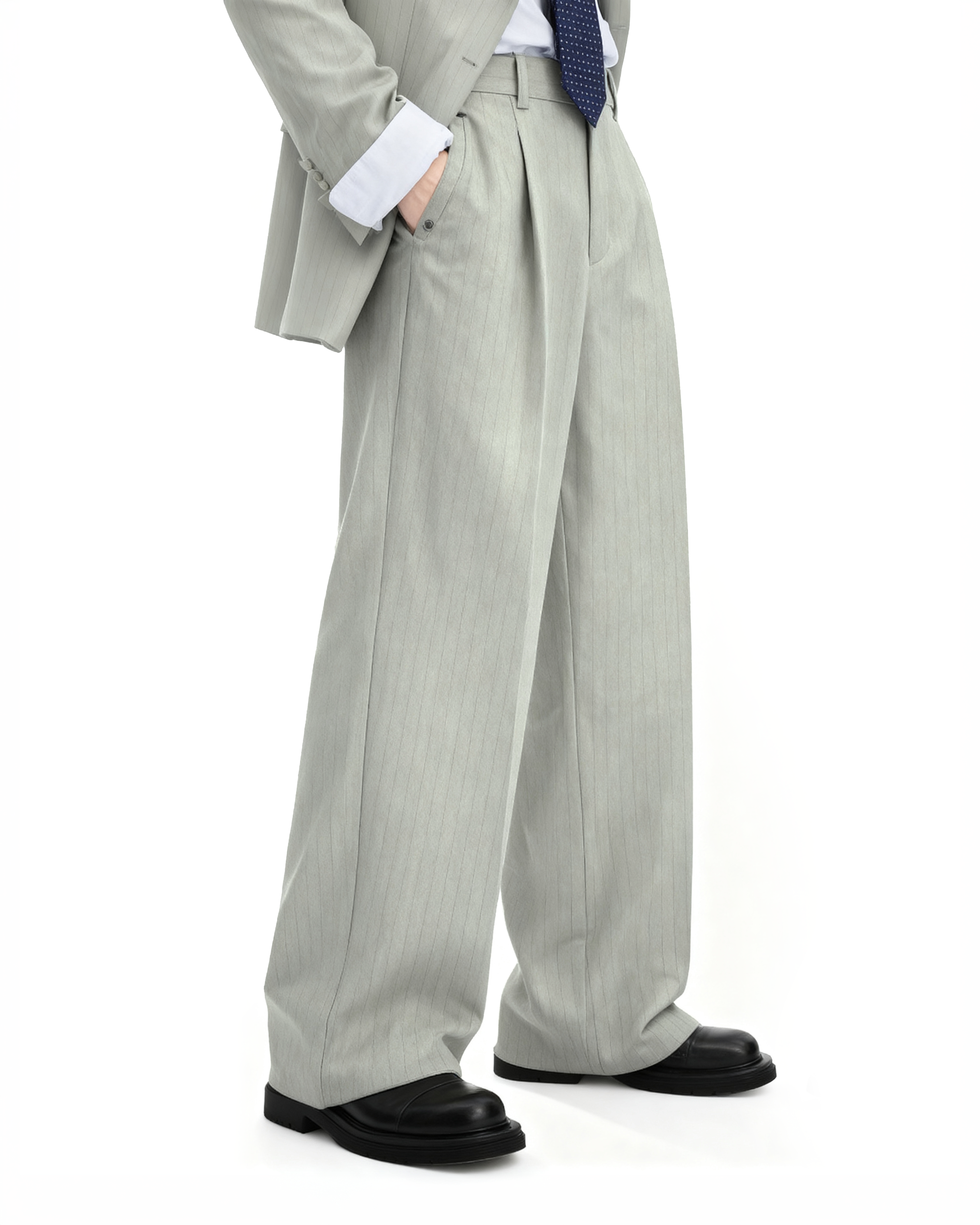 Straight Leg Pleated Trousers with Belt Loops-3