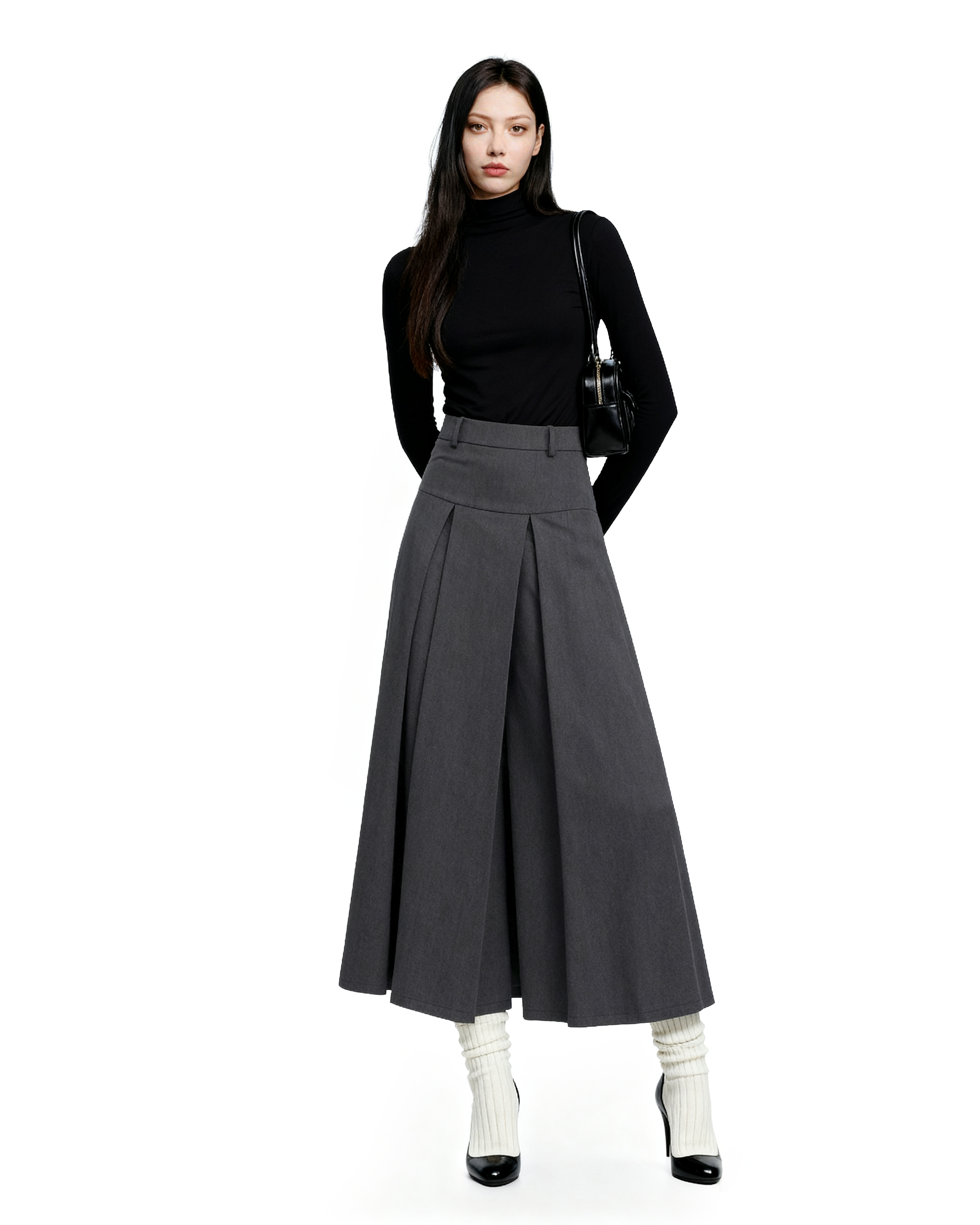Tiered Pleated Midi Skirt-5