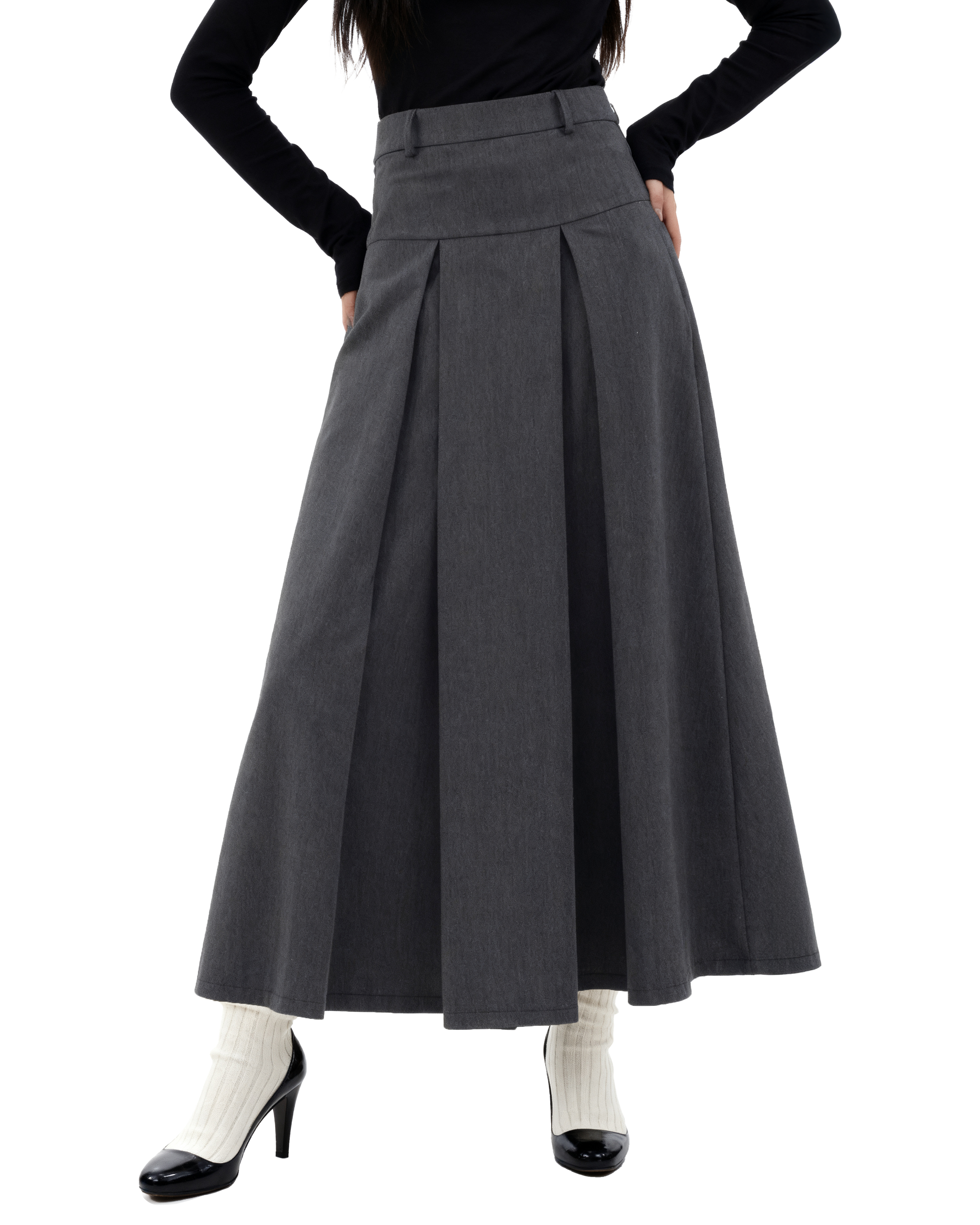 Tiered Pleated Midi Skirt
