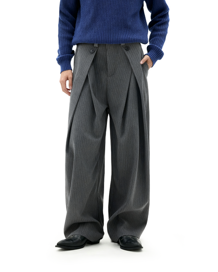 Wide Leg Pinstripe Draped Double-Pleated Trousers - nightcity clothing