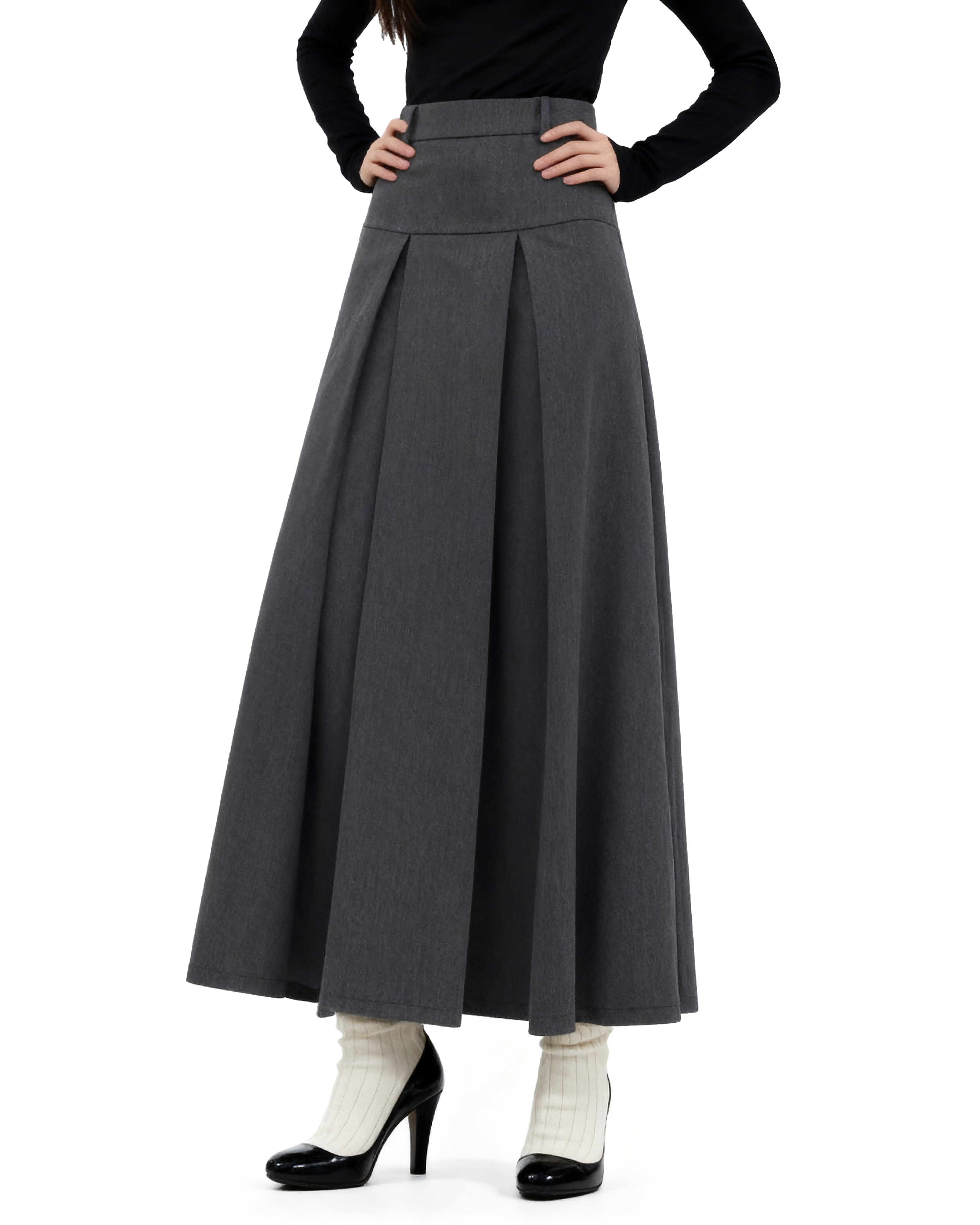 Tiered Pleated Midi Skirt