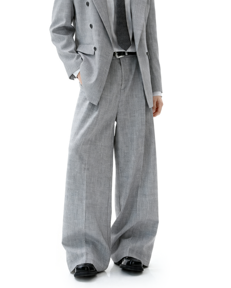 Oversized Linen-Texture Double-Breasted Wide Leg Suit