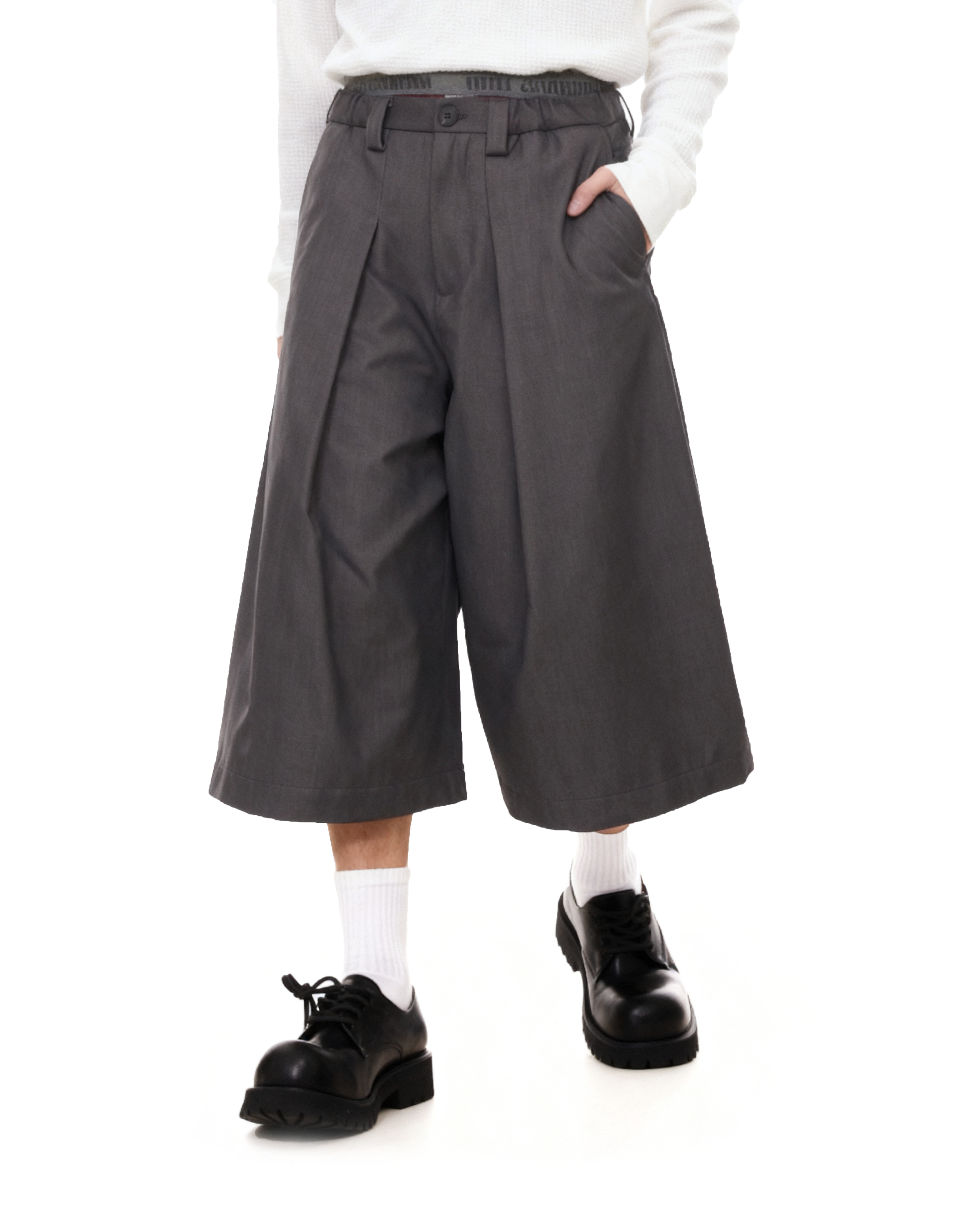Elastic Waist Wide Leg Bermuda Shorts-2