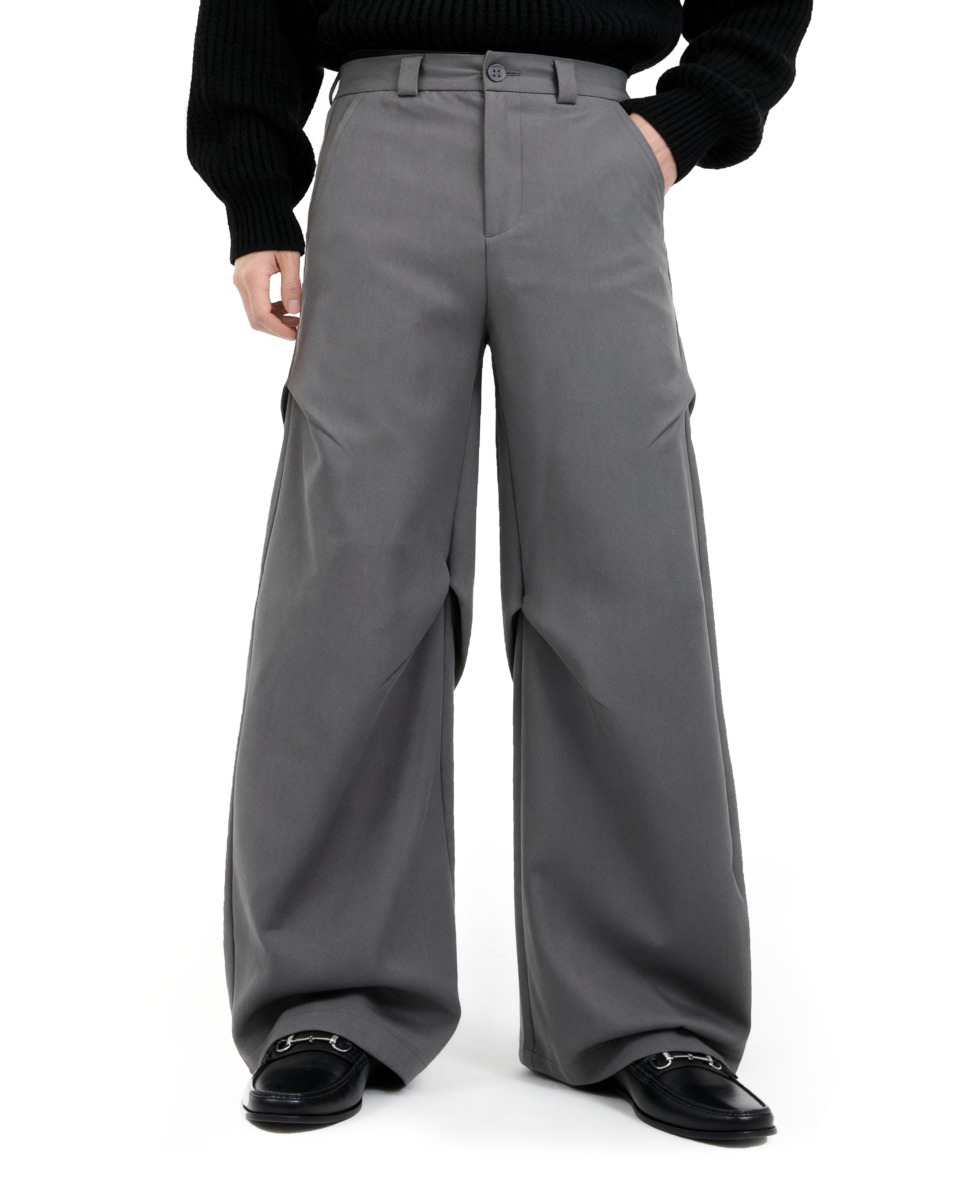 Wide Leg Belted Trousers with Pleated Detail-7