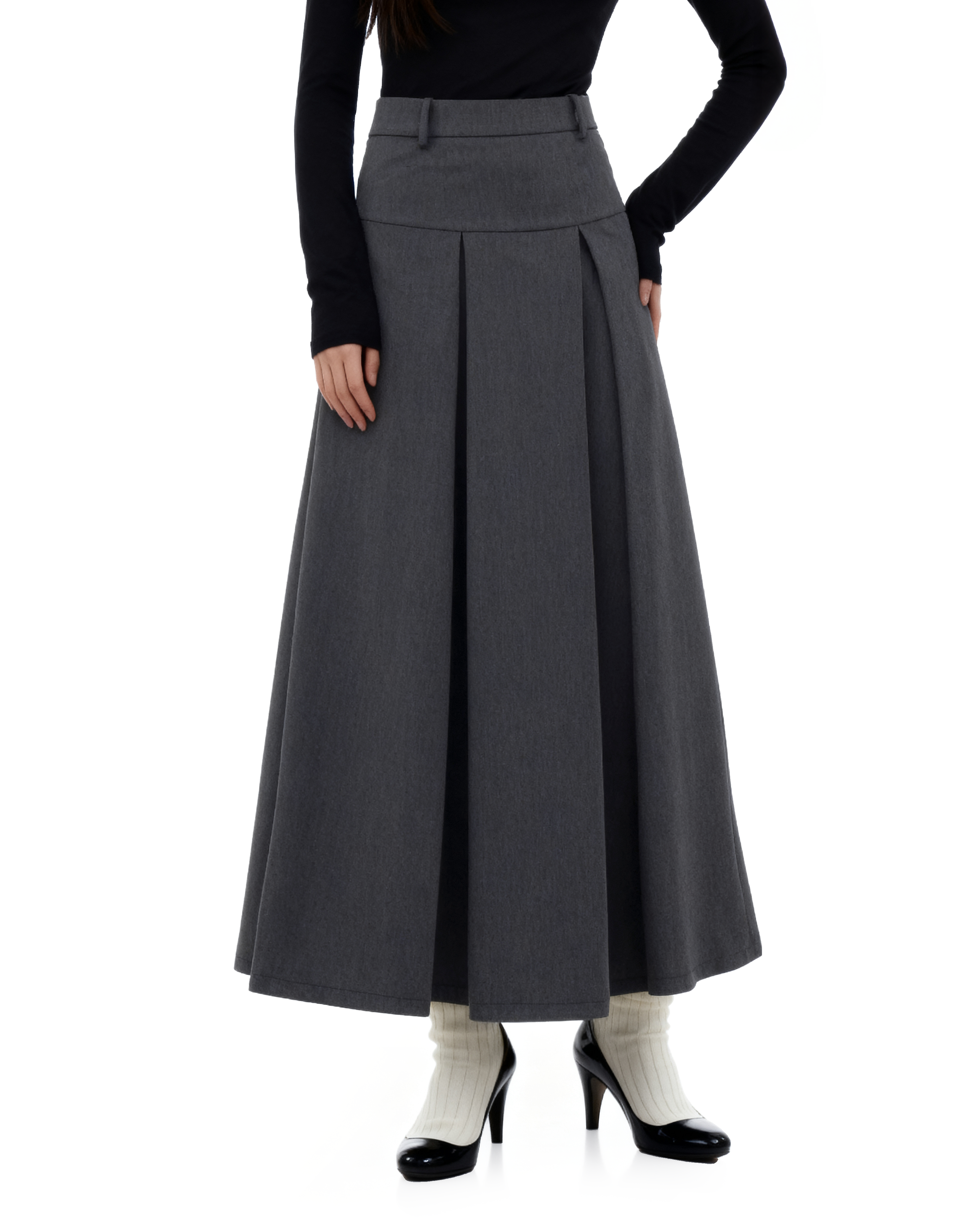 Tiered Pleated Midi Skirt-3