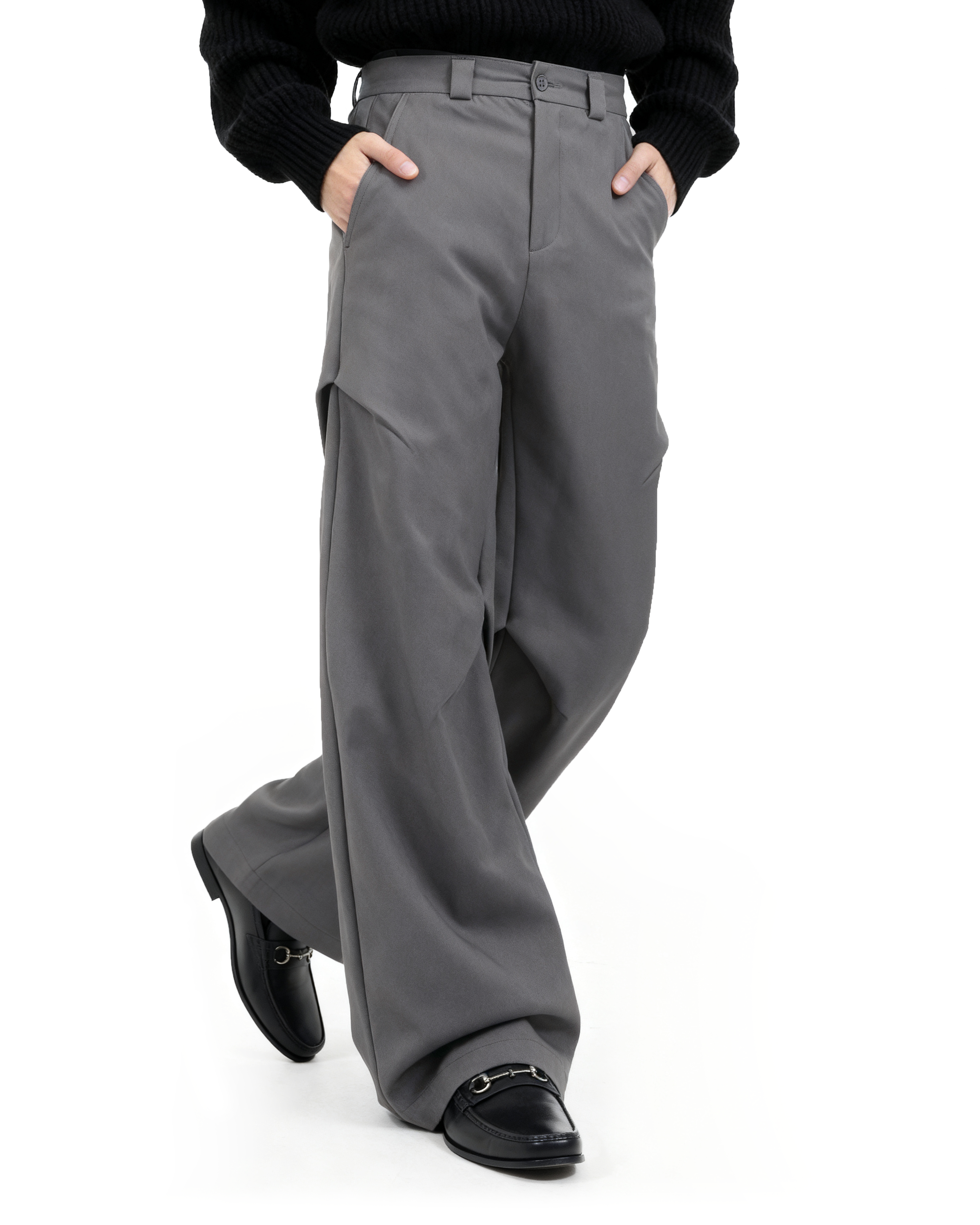 Wide Leg Belted Trousers with Pleated Detail-10