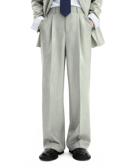 Straight Leg Pleated Trousers with Belt Loops
