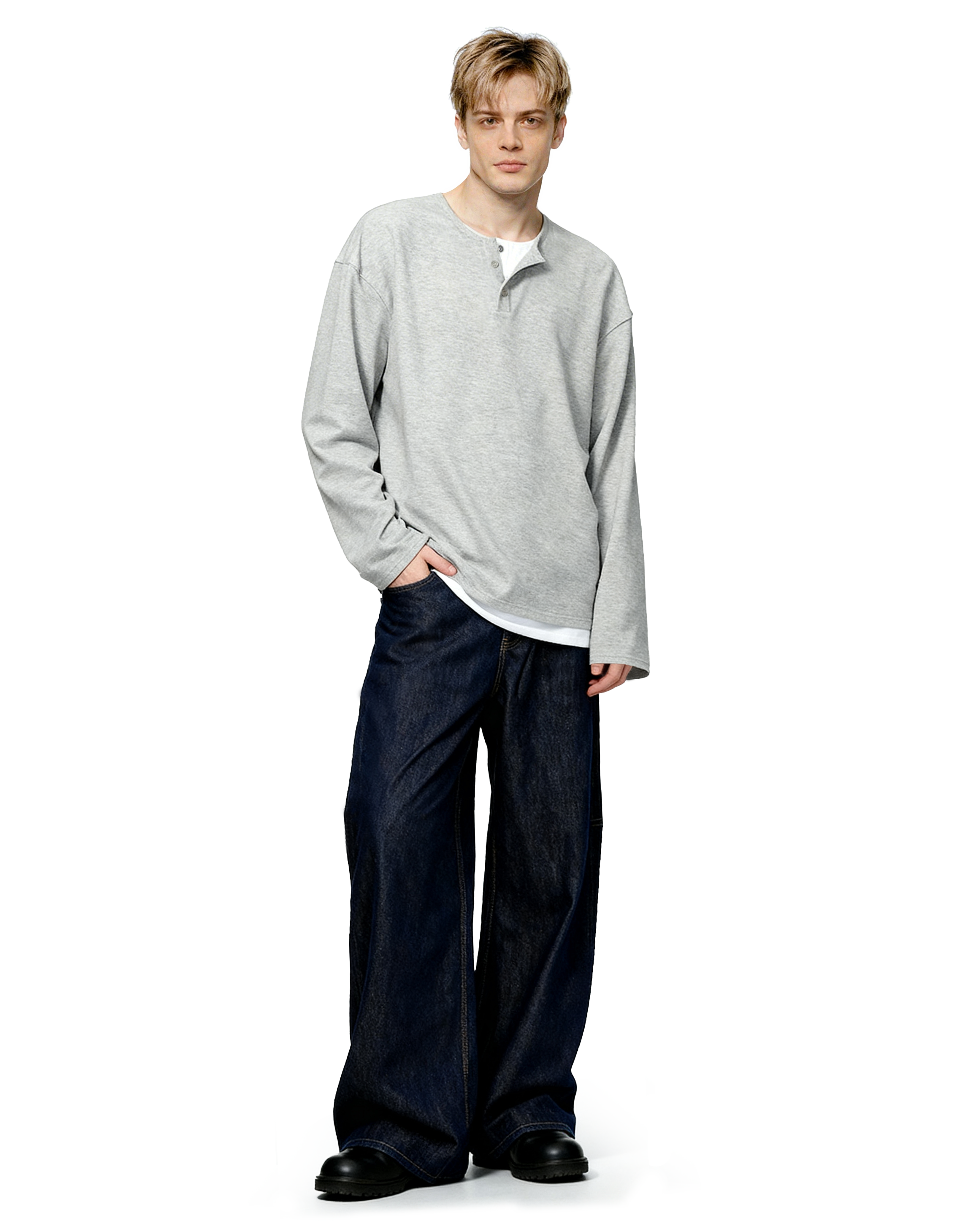 Oversized Mock-Layered Ribbed Knit Henley Top-10