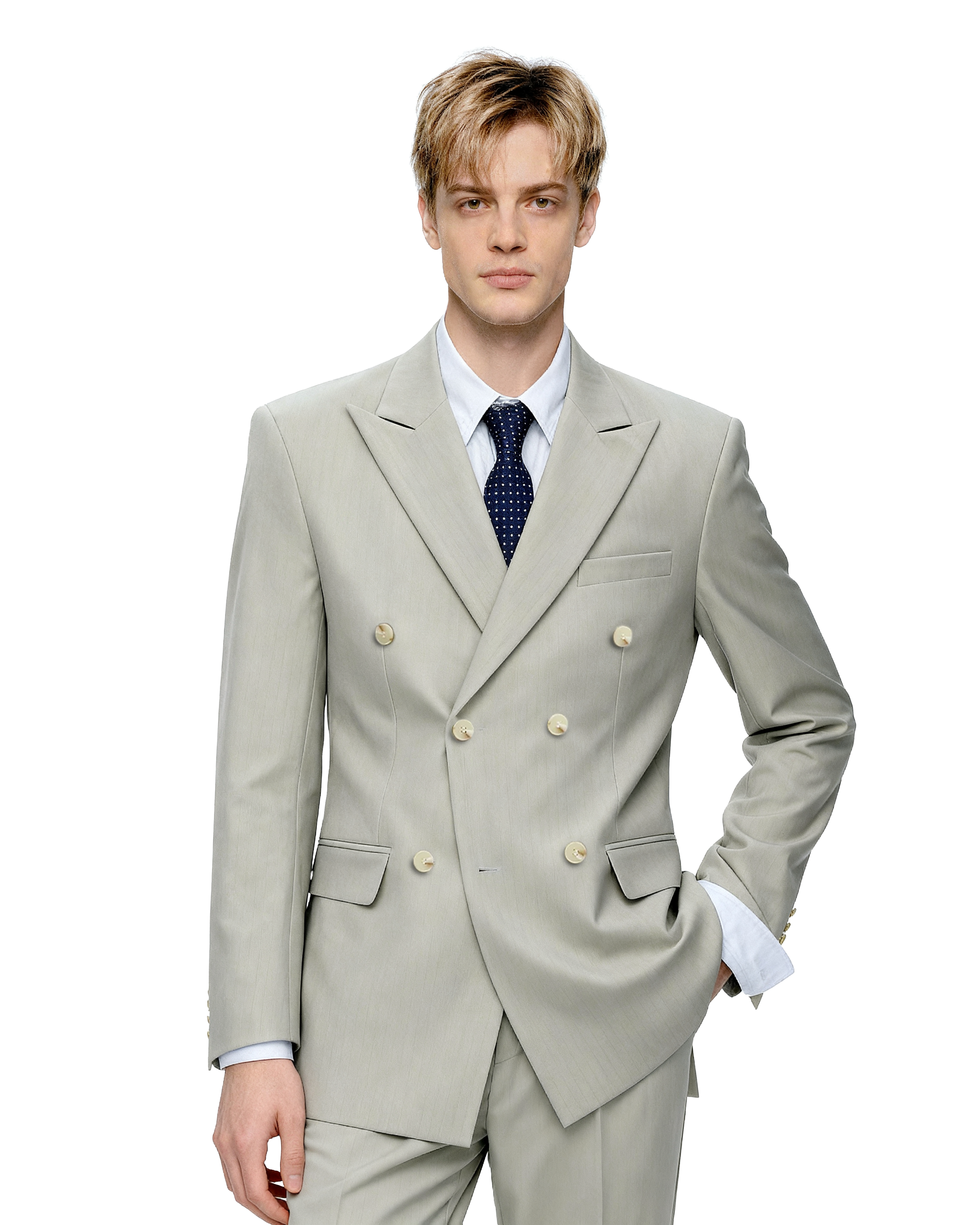 Double-Breasted Oversized Textured Blazer with Peak Lapel