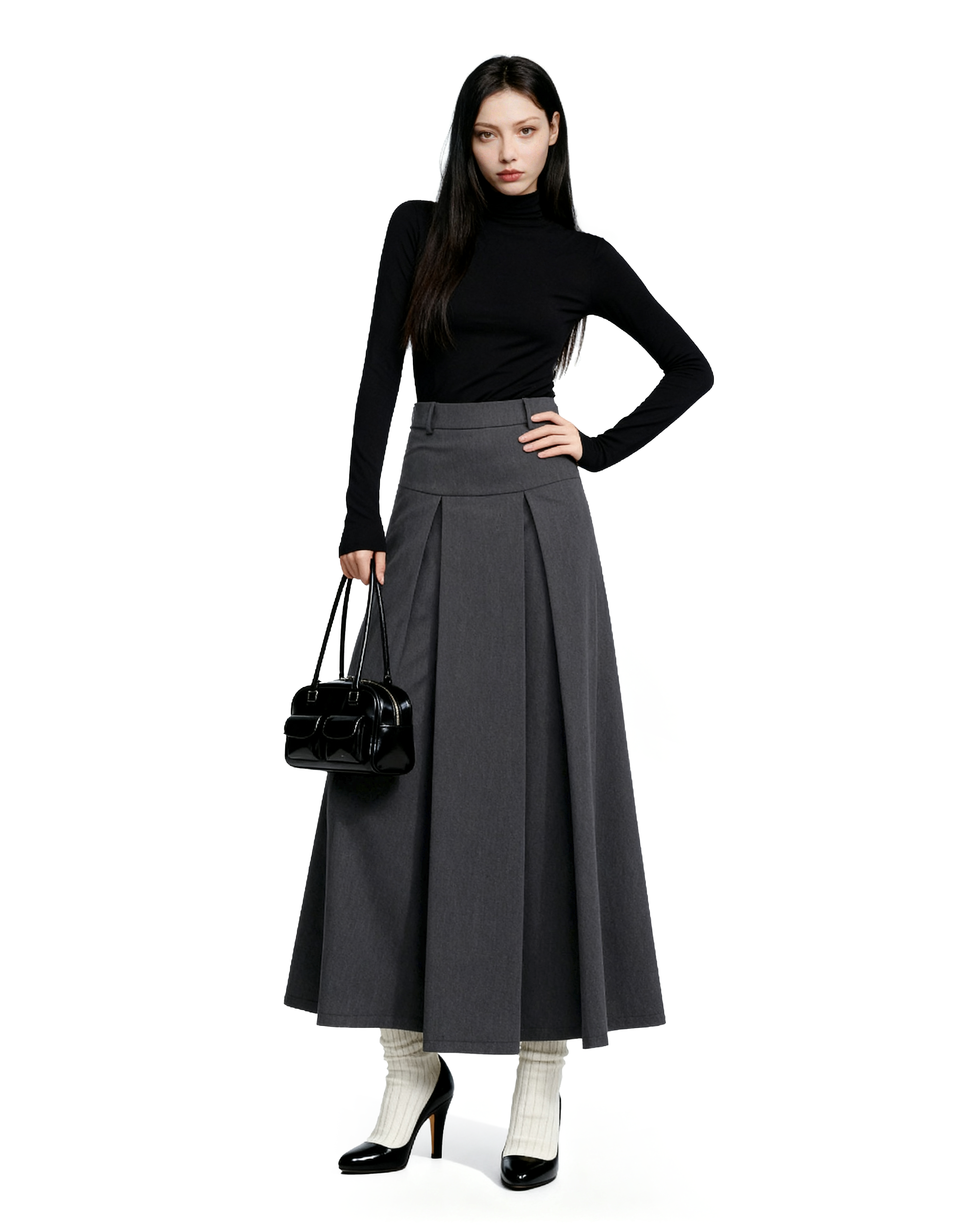 Tiered Pleated Midi Skirt-4