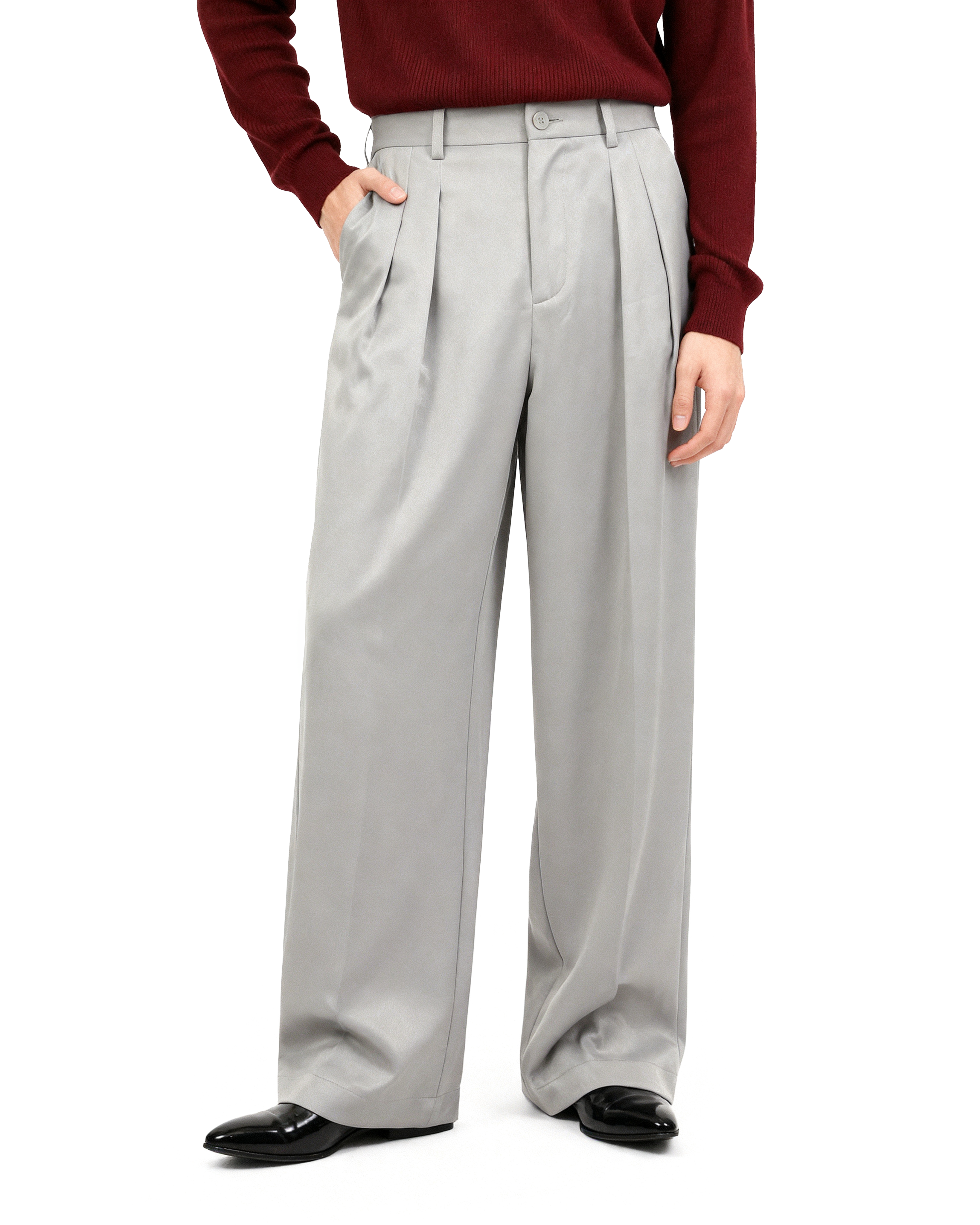 Wide Leg Tailored Pleated Trousers-7