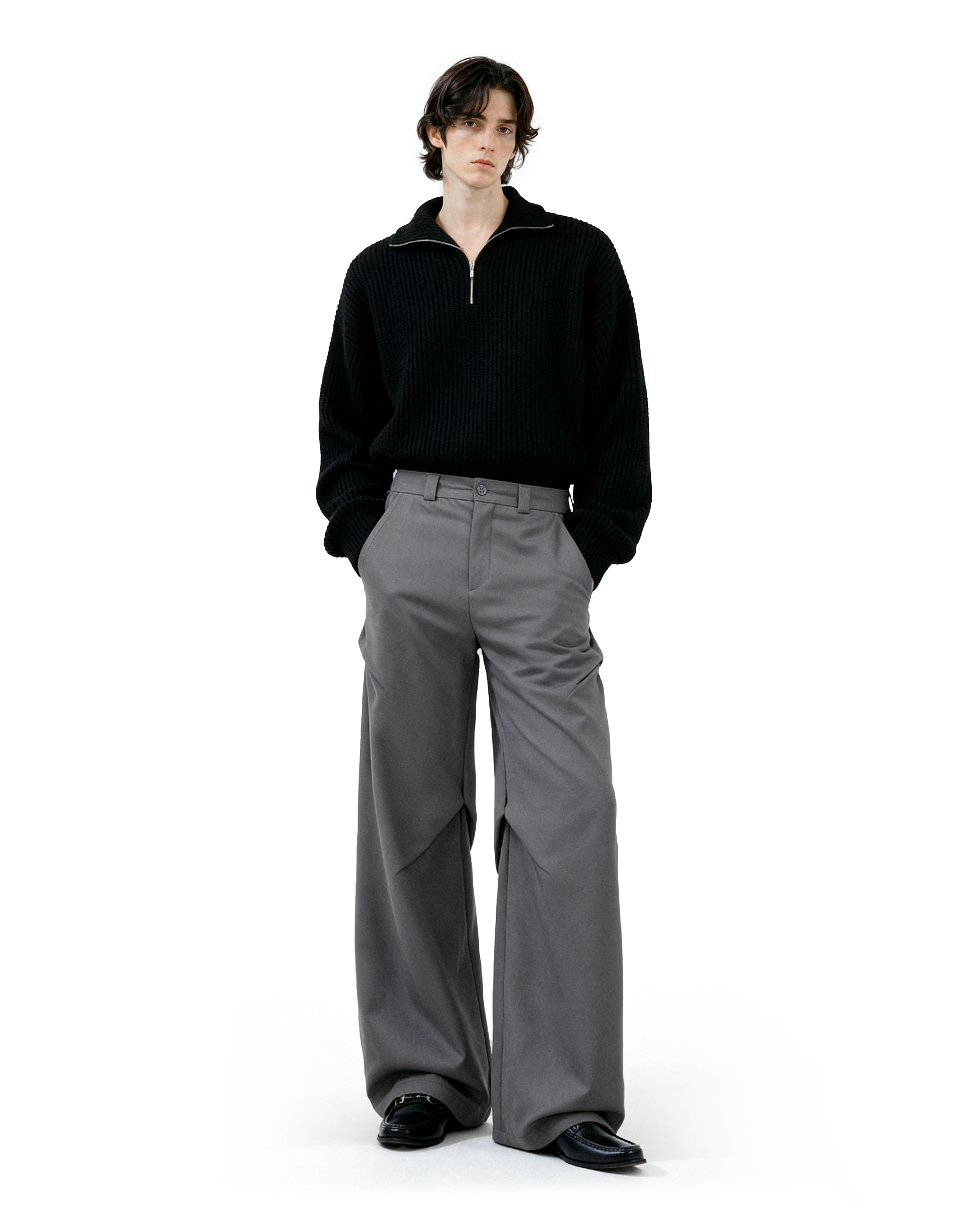 Wide Leg Belted Trousers with Pleated Detail-12