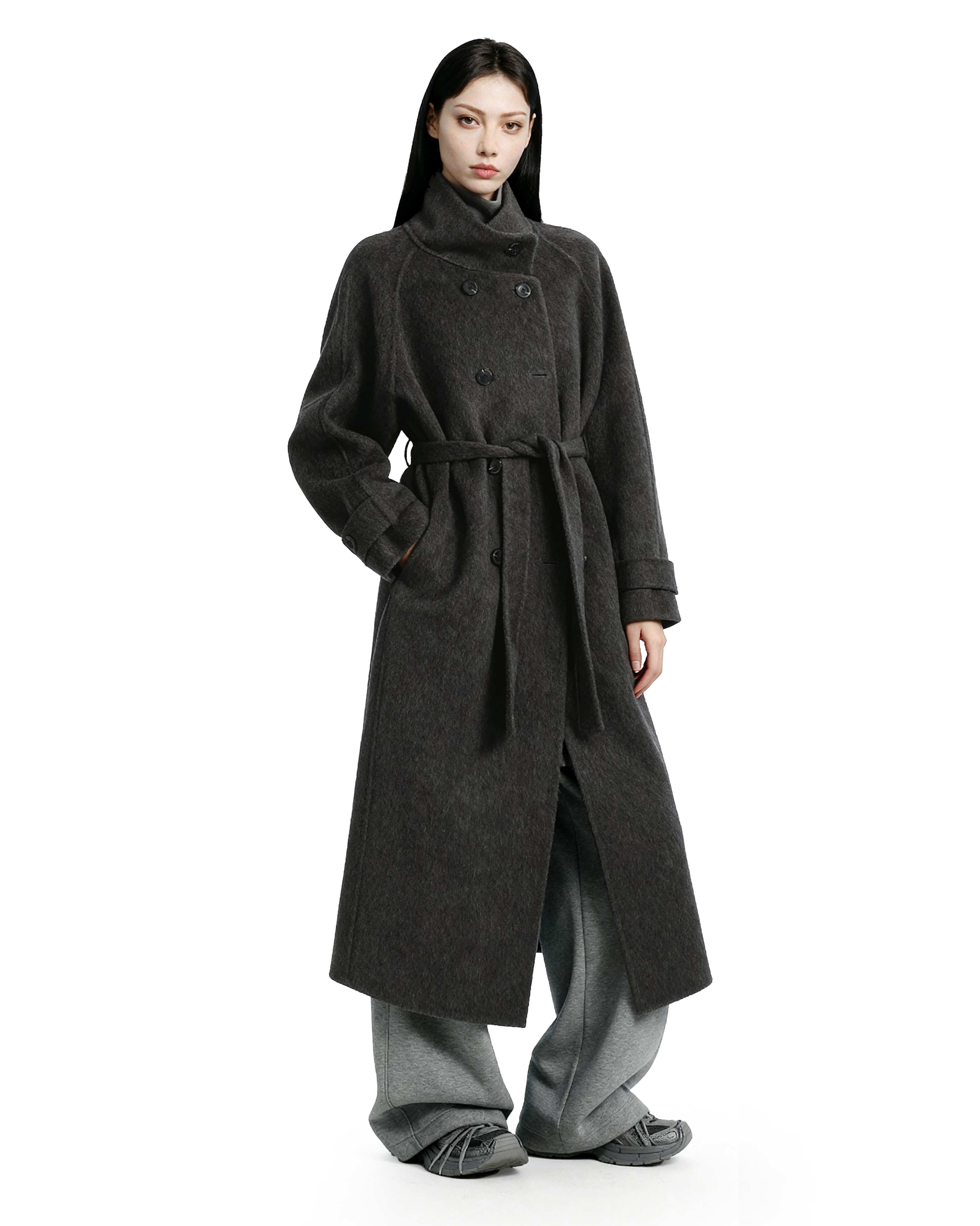 Oversized Double-Breasted Panelled Long Coat - nightcity clothing