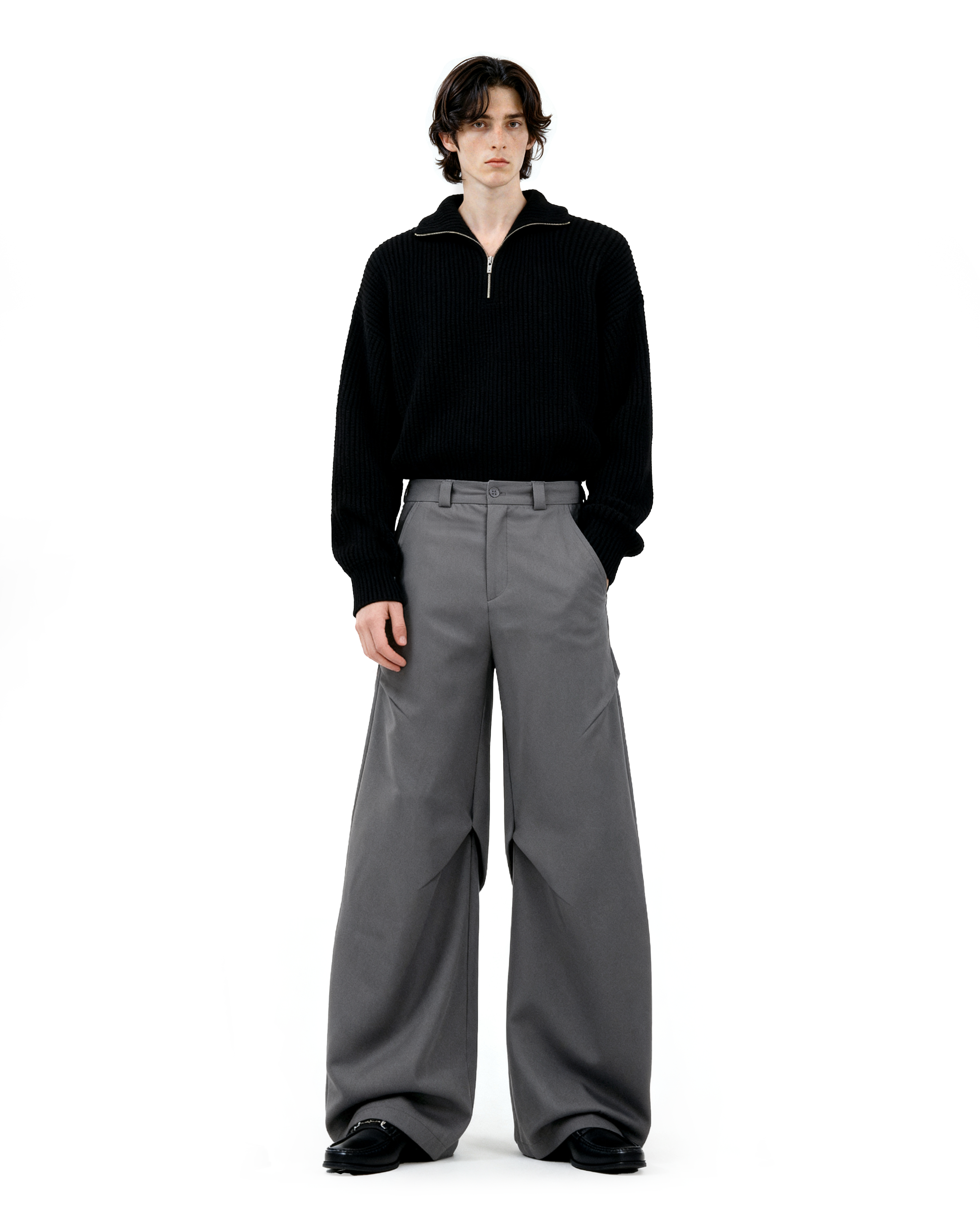 Wide Leg Belted Trousers with Pleated Detail-11