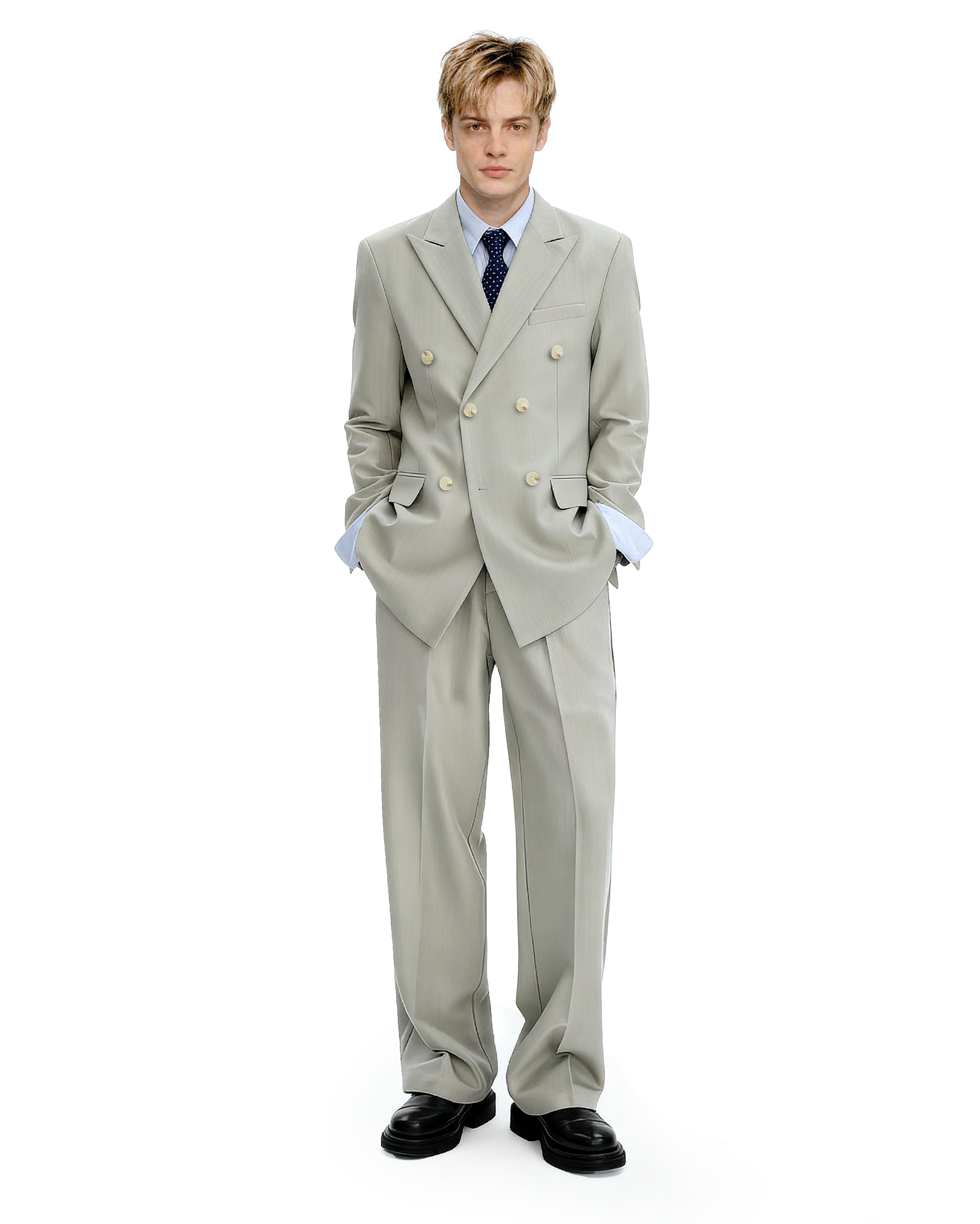 Straight Leg Pleated Trousers with Belt Loops-7