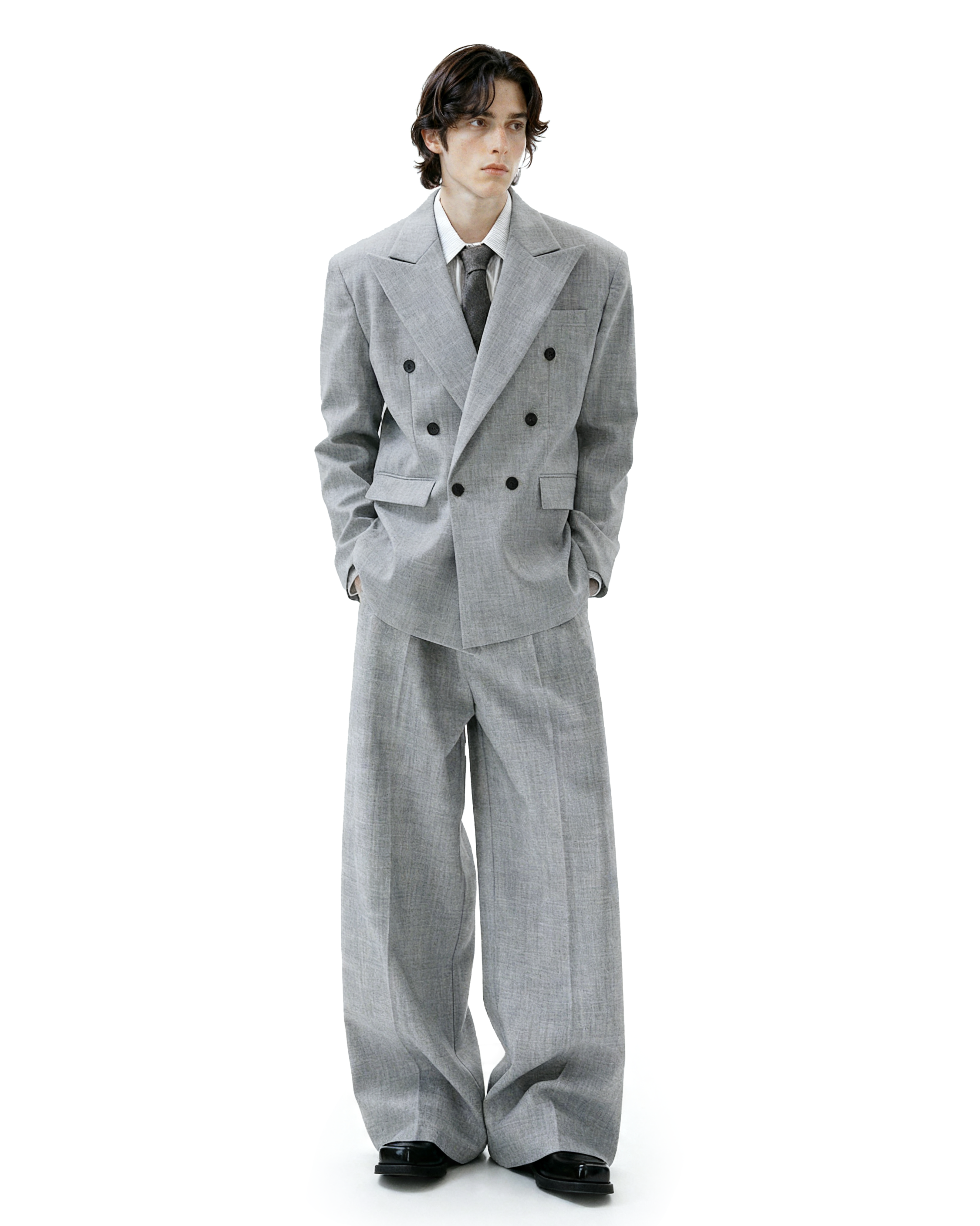 Oversized Linen-Texture Double-Breasted Wide Leg Suit