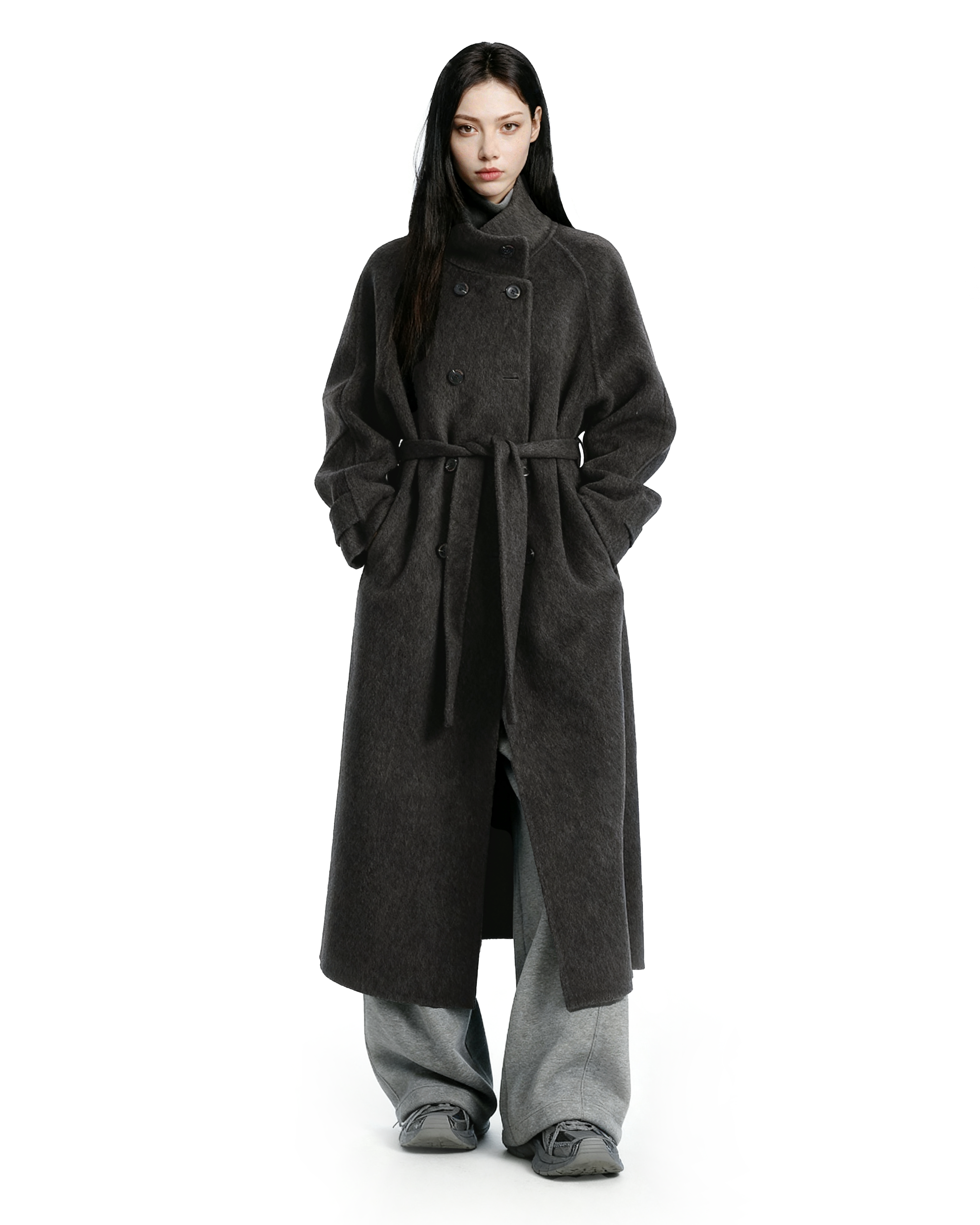 Oversized Double-Breasted Panelled Long Coat - nightcity clothing