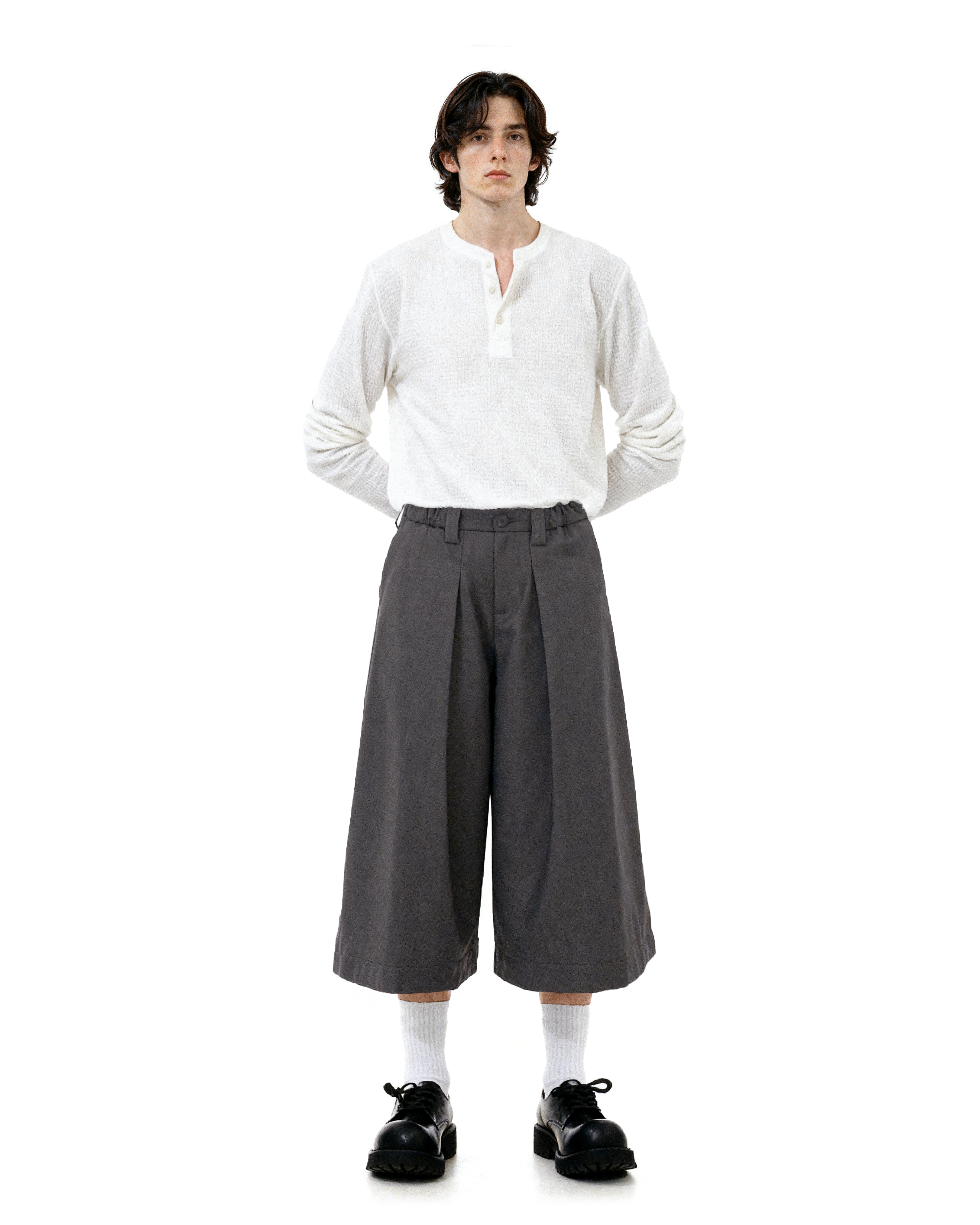 Elastic Waist Wide Leg Bermuda Shorts-5