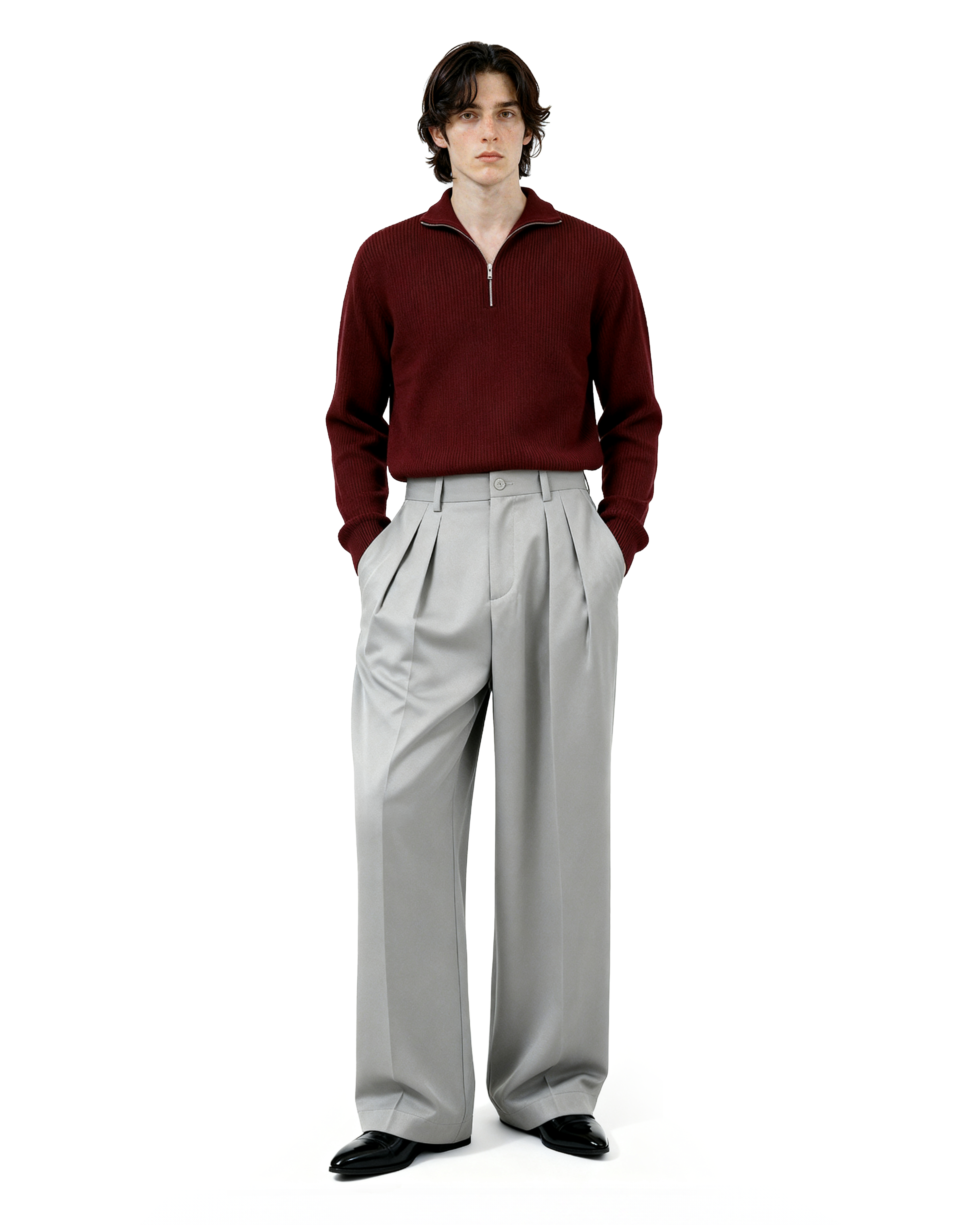Wide Leg Tailored Pleated Trousers-10