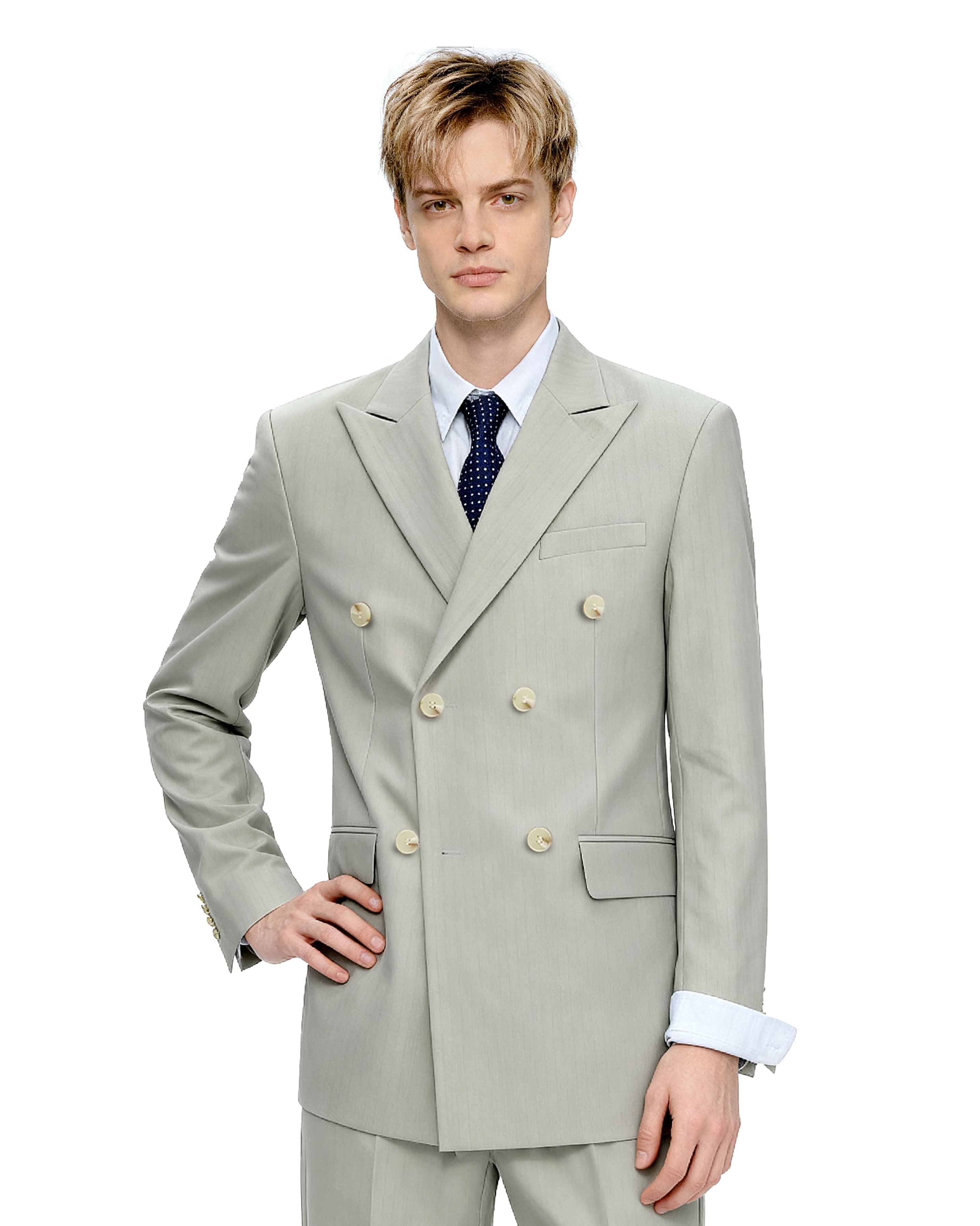 Double-Breasted Oversized Textured Blazer with Peak Lapel-3