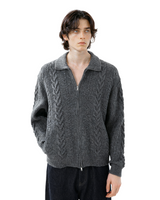 Cable-Knit Zip Ribbed Trim Cardigan