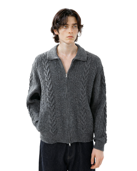 Cable-Knit Zip Ribbed Trim Cardigan