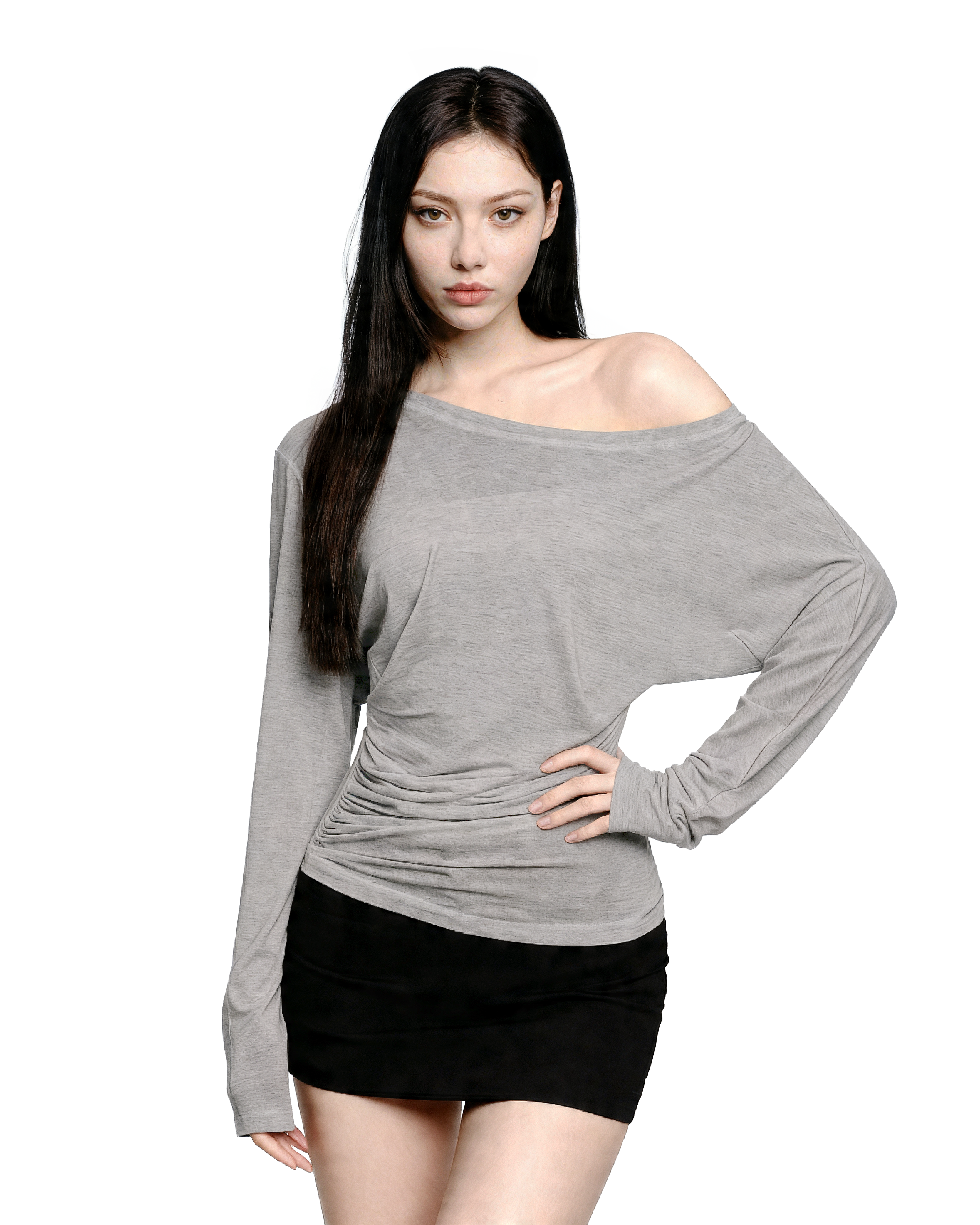 Asymmetric Off Shoulder Ruched Long Sleeve Top-10