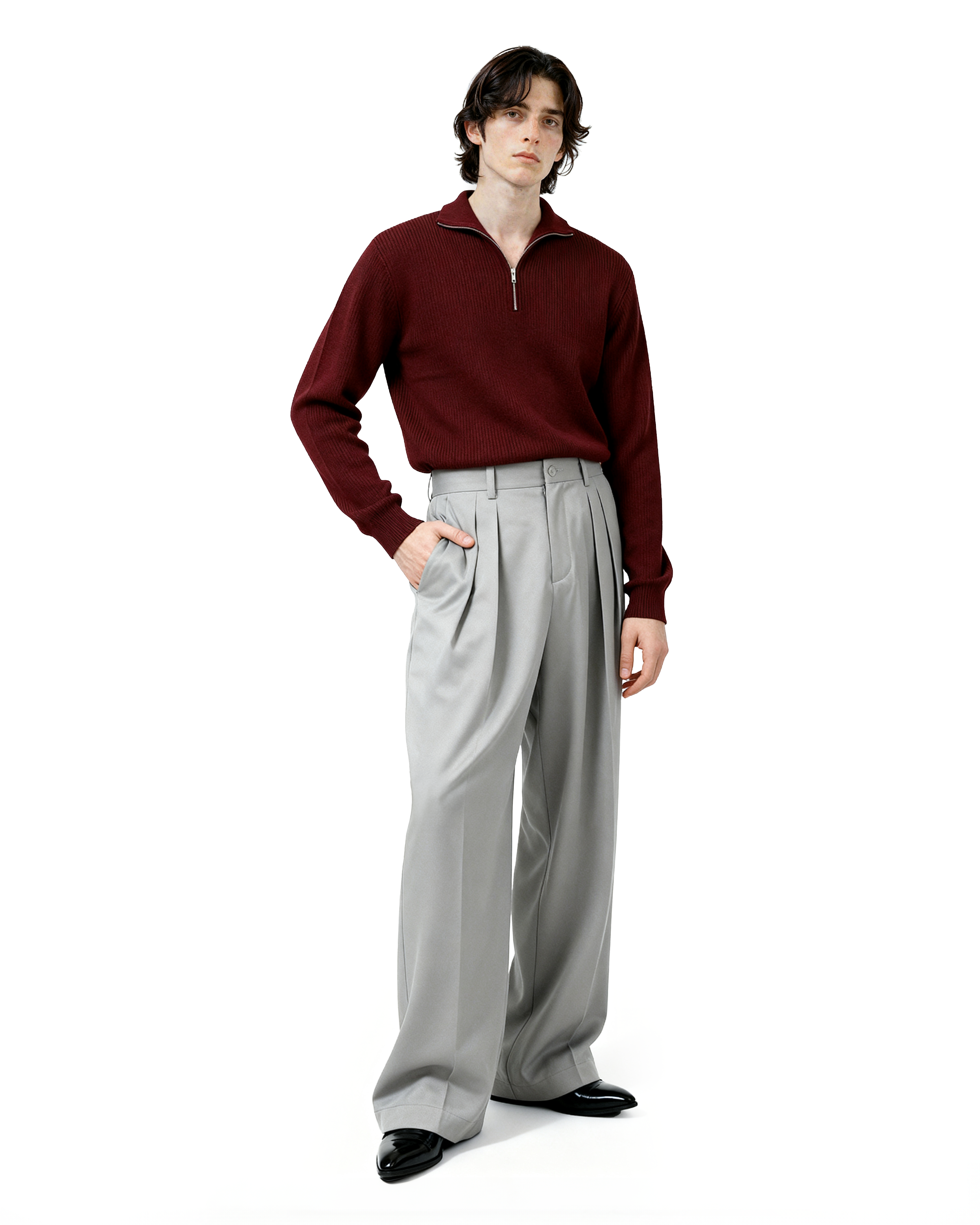 Wide Leg Tailored Pleated Trousers-9
