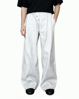 Pinstripe Pleated Wide Leg Asymmetric-Button Denim Jeans - nightcity clothing