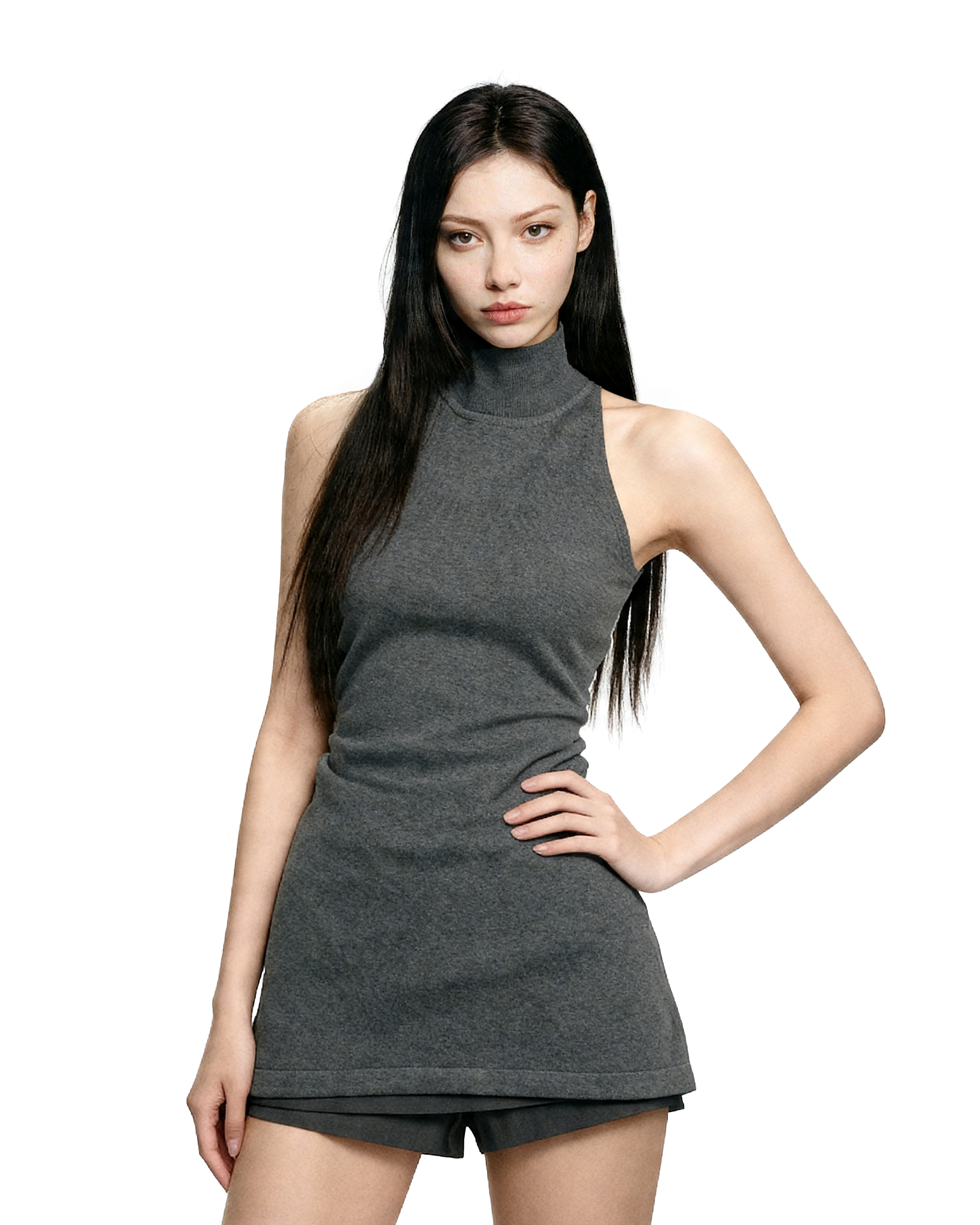 Backless Turtleneck Longline Top-7