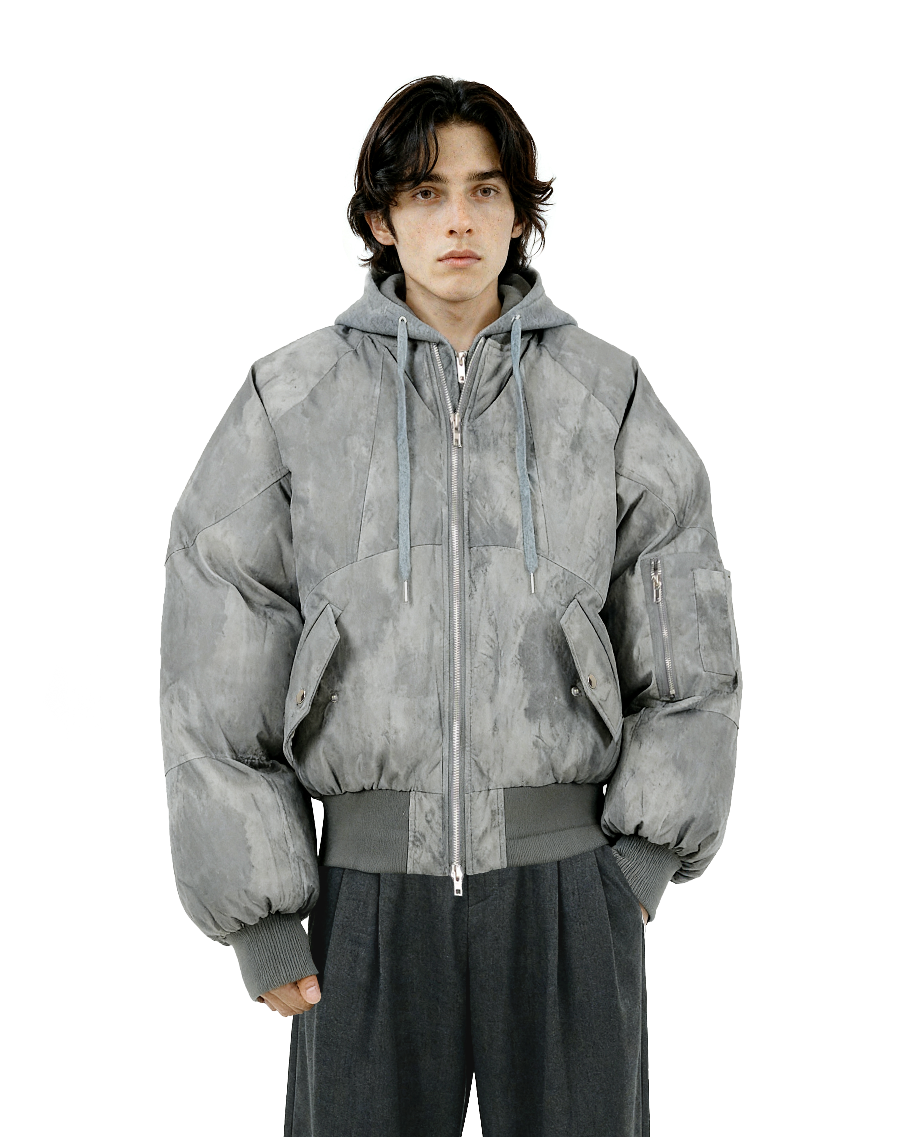 Oversized Mock Two-Piece Hooded Puffer Jacket - nightcity clothing