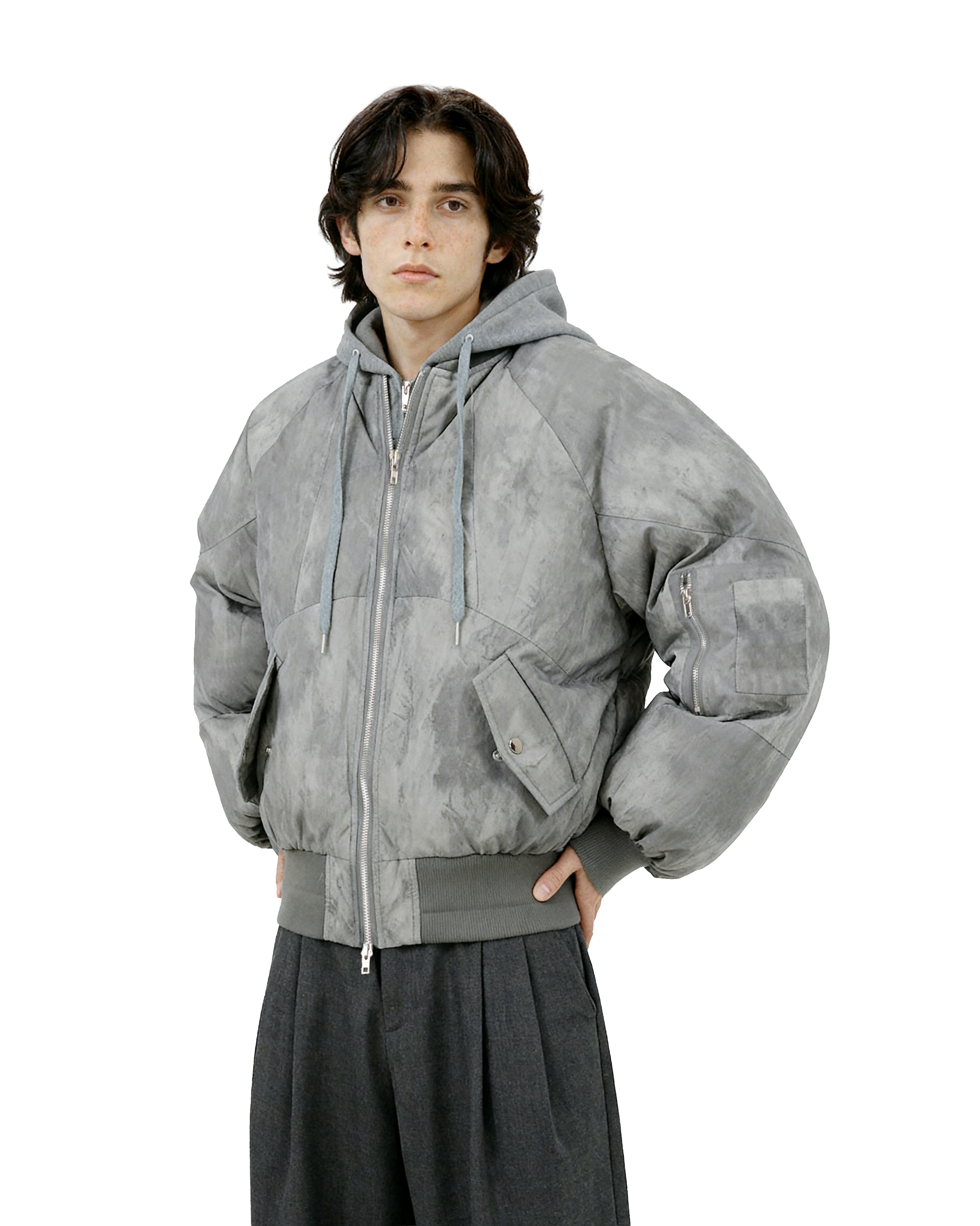 Oversized Mock Two-Piece Hooded Puffer Jacket - nightcity clothing