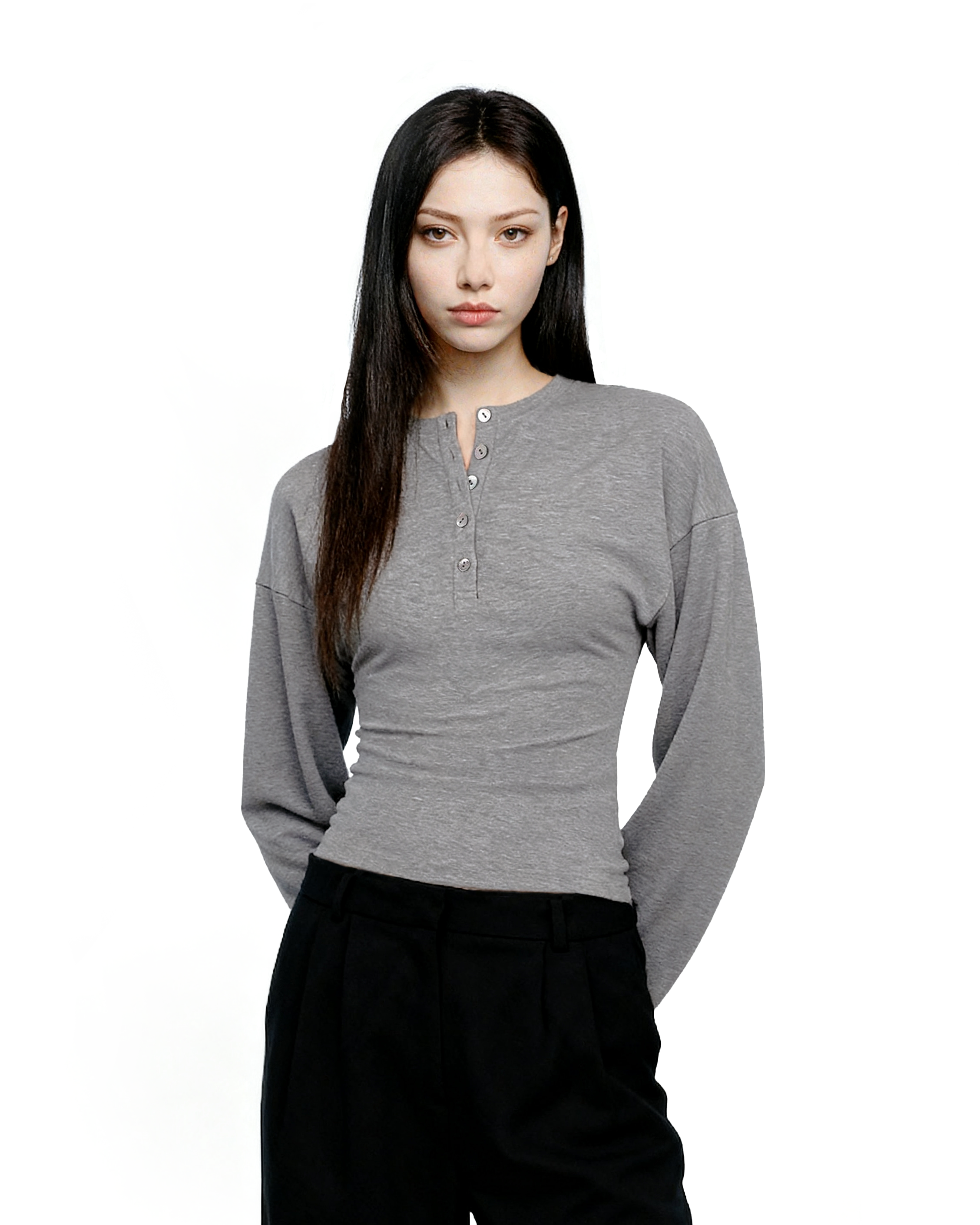 Henley Neck Cinch-Waisted T-Shirt With Balloon Sleeves - nightcity clothing