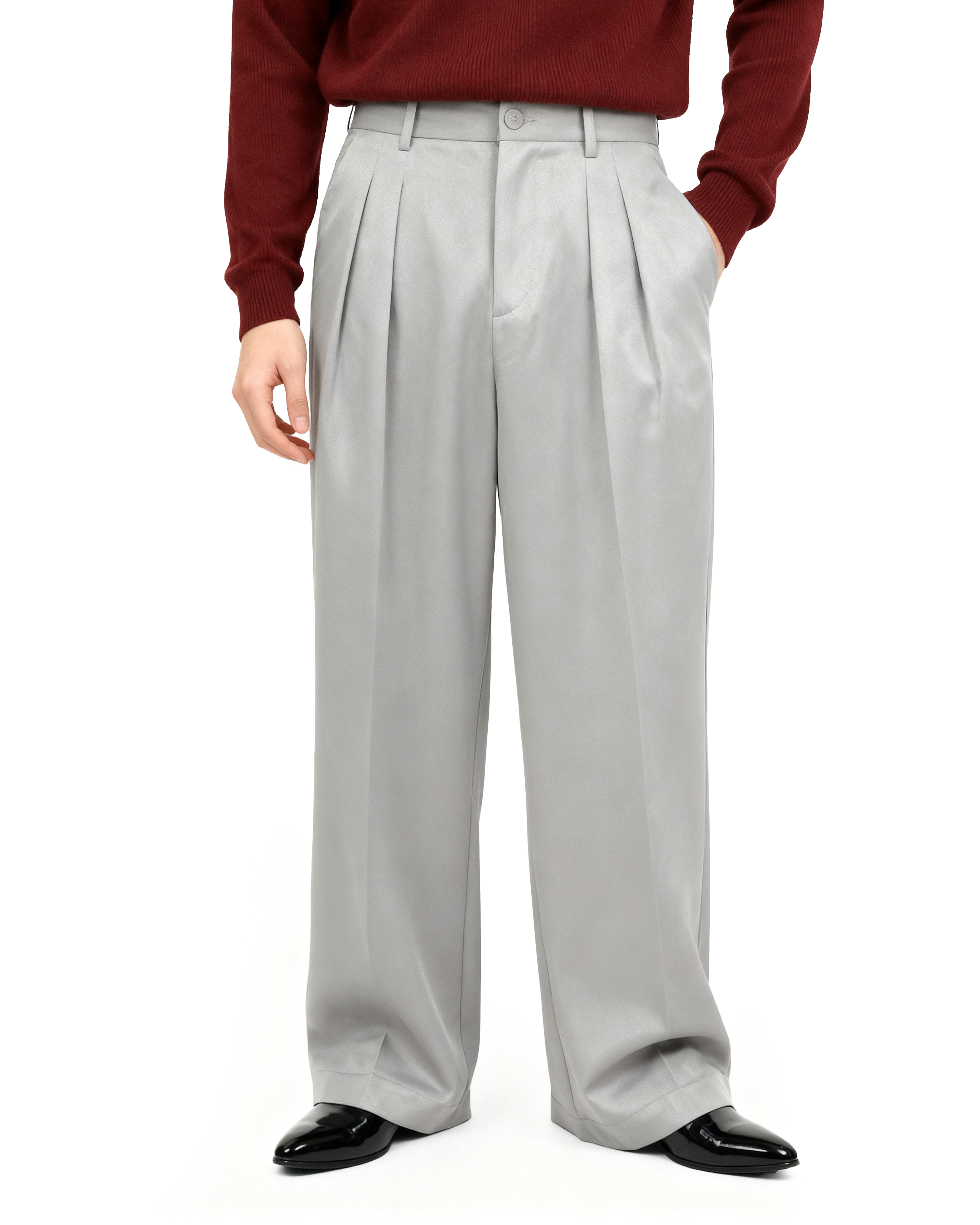 Wide Leg Tailored Pleated Trousers-6