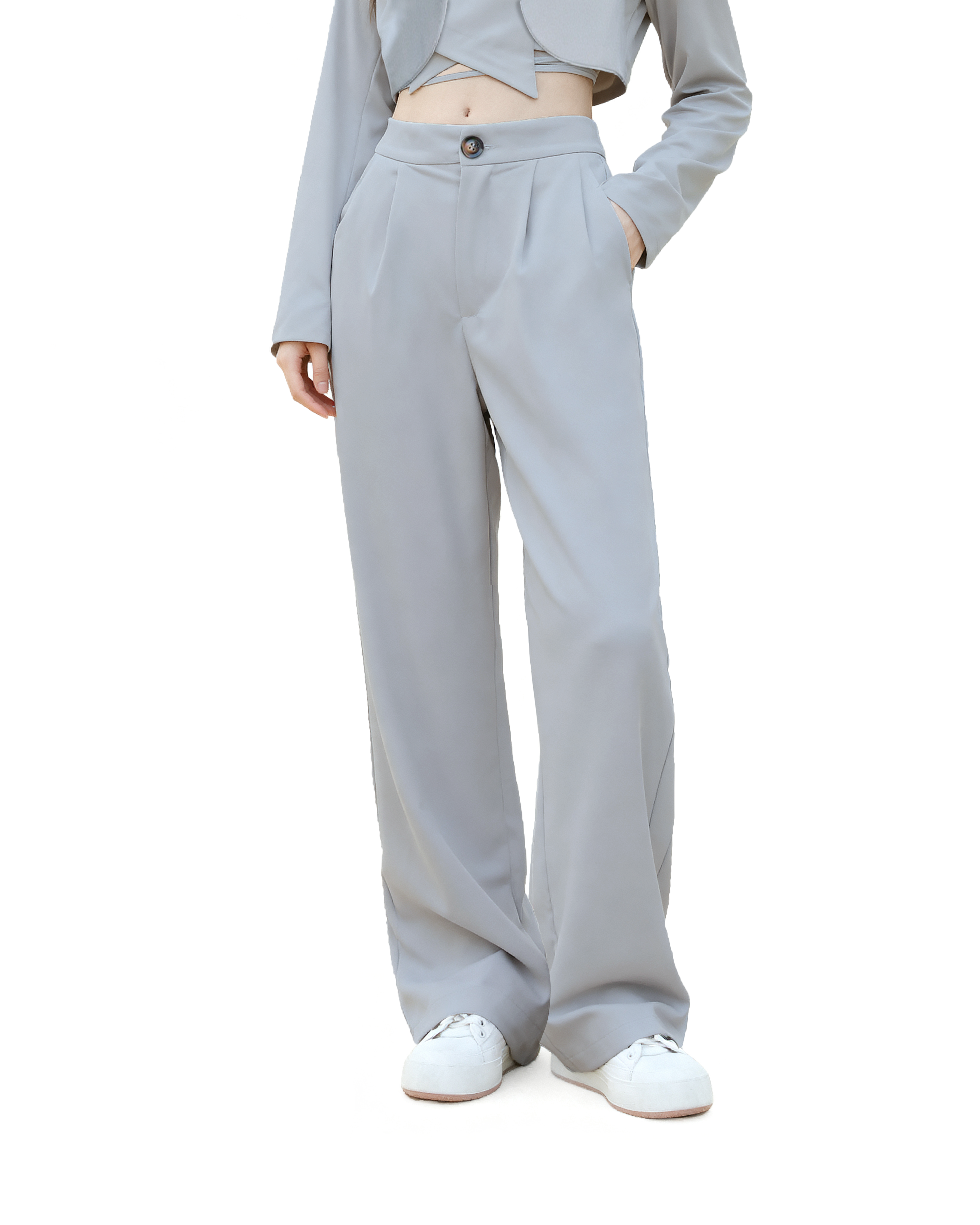 Slim Cropped Blazer with Rounded Hem Two-Piece Suit Set-9