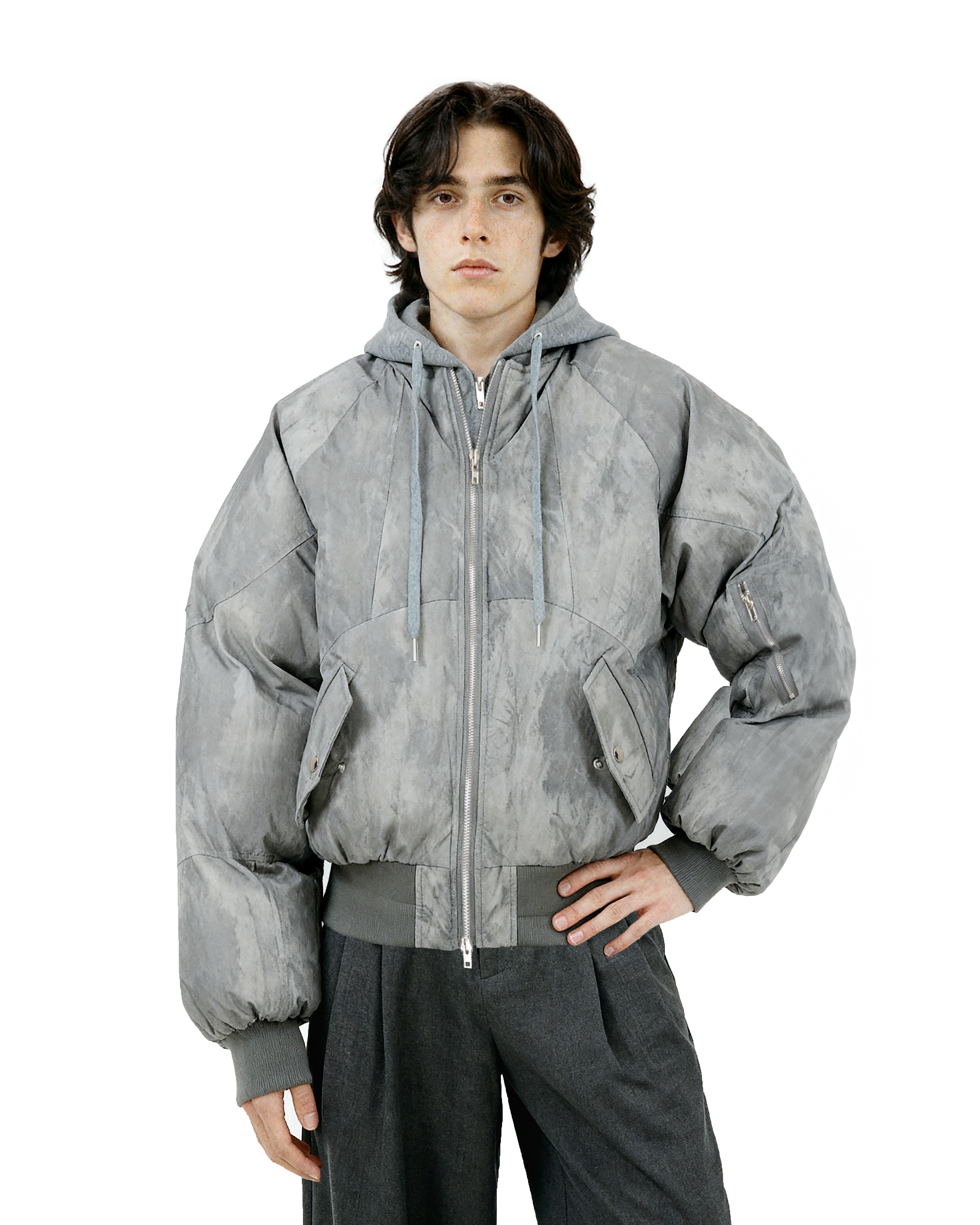 Oversized Mock Two-Piece Hooded Puffer Jacket - nightcity clothing