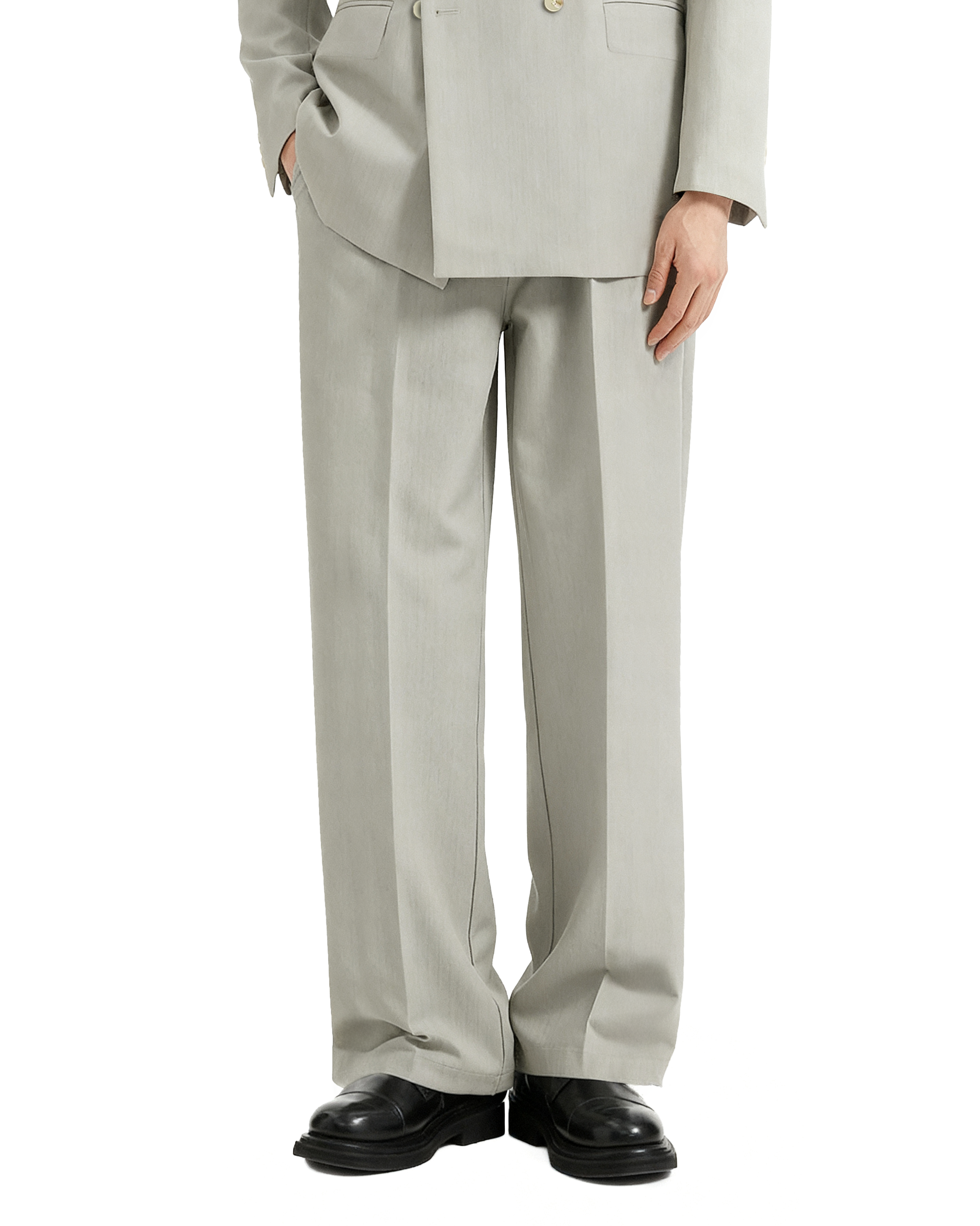 Straight Leg Pleated Trousers with Belt Loops-5