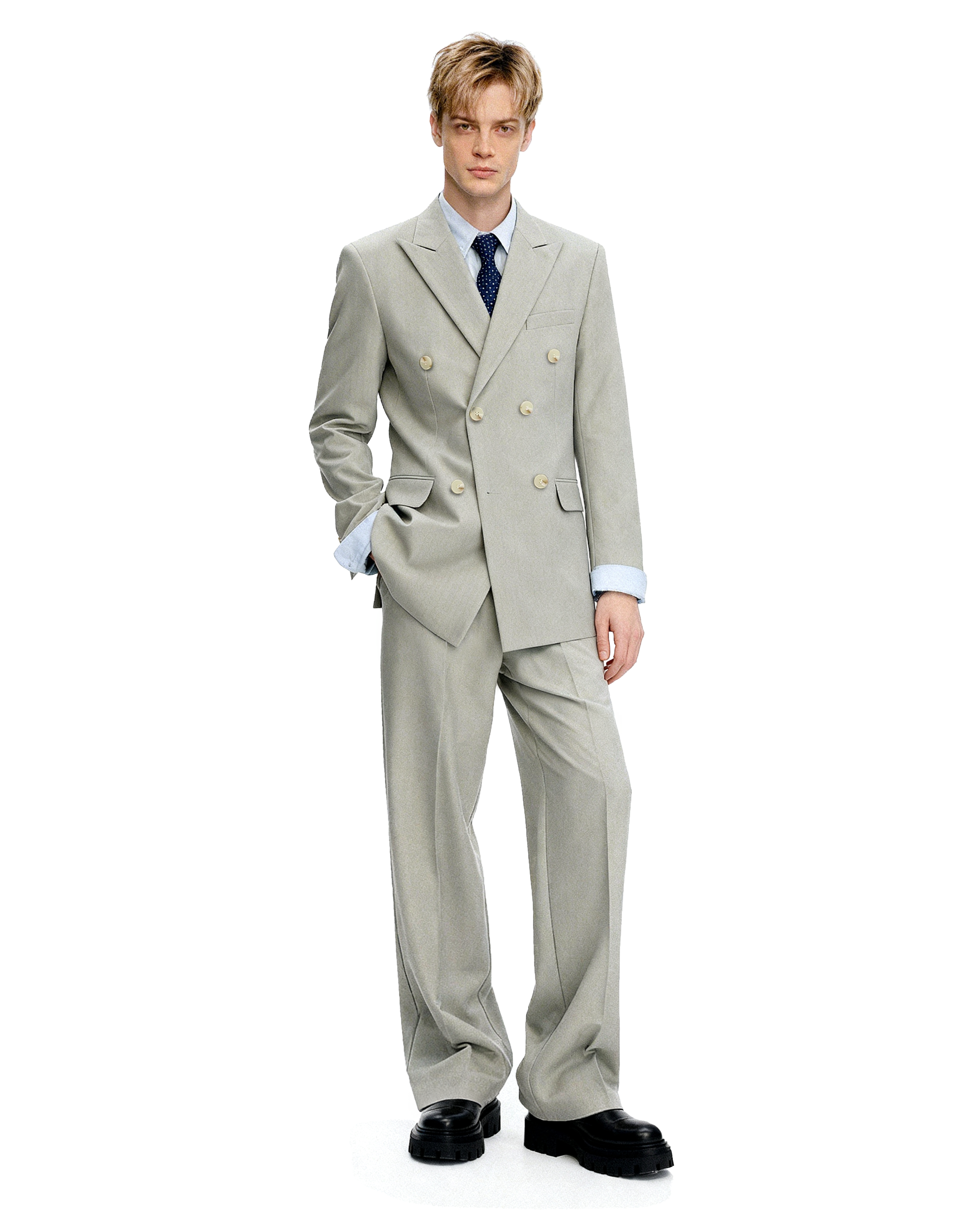 Double-Breasted Oversized Textured Blazer with Peak Lapel-5
