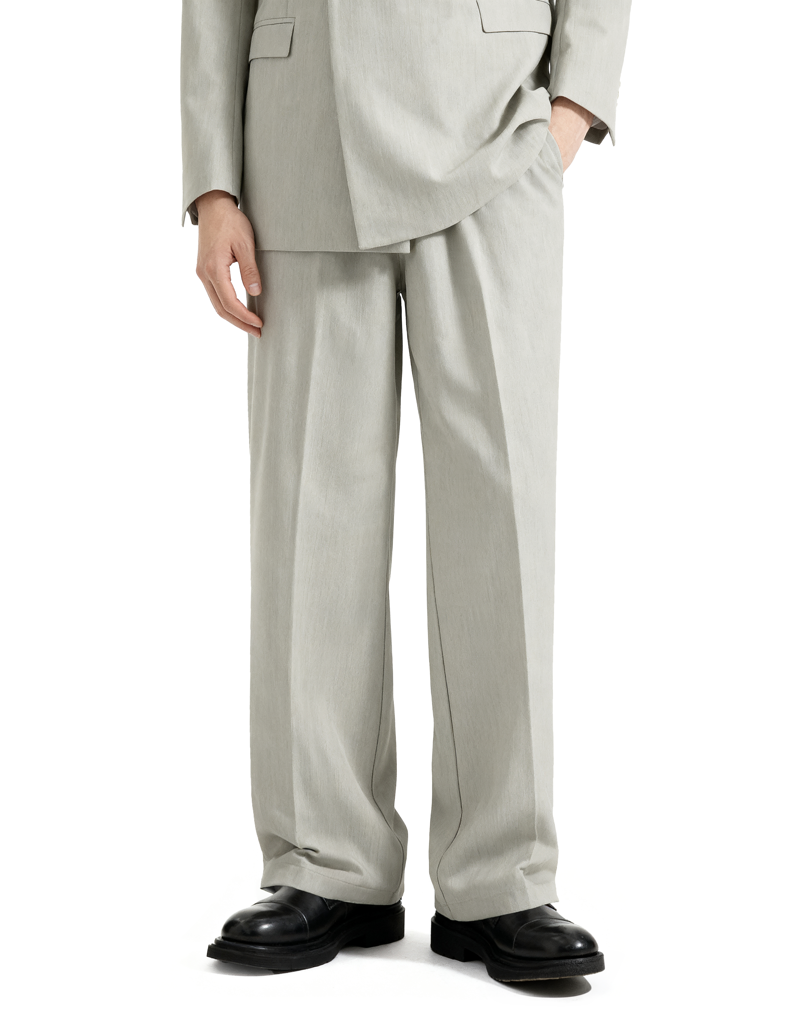 Straight Leg Pleated Trousers with Belt Loops-4