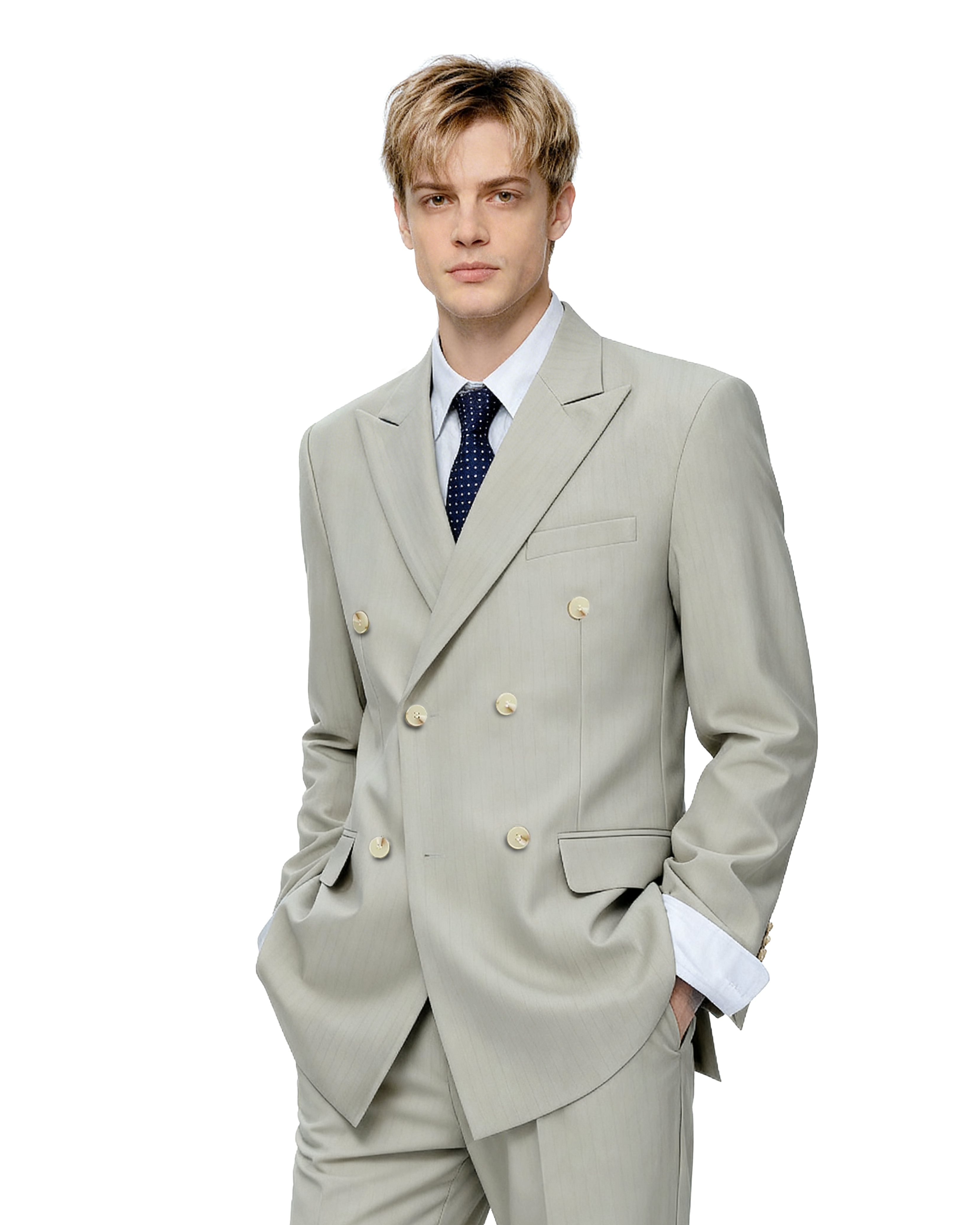 Double-Breasted Oversized Textured Blazer with Peak Lapel