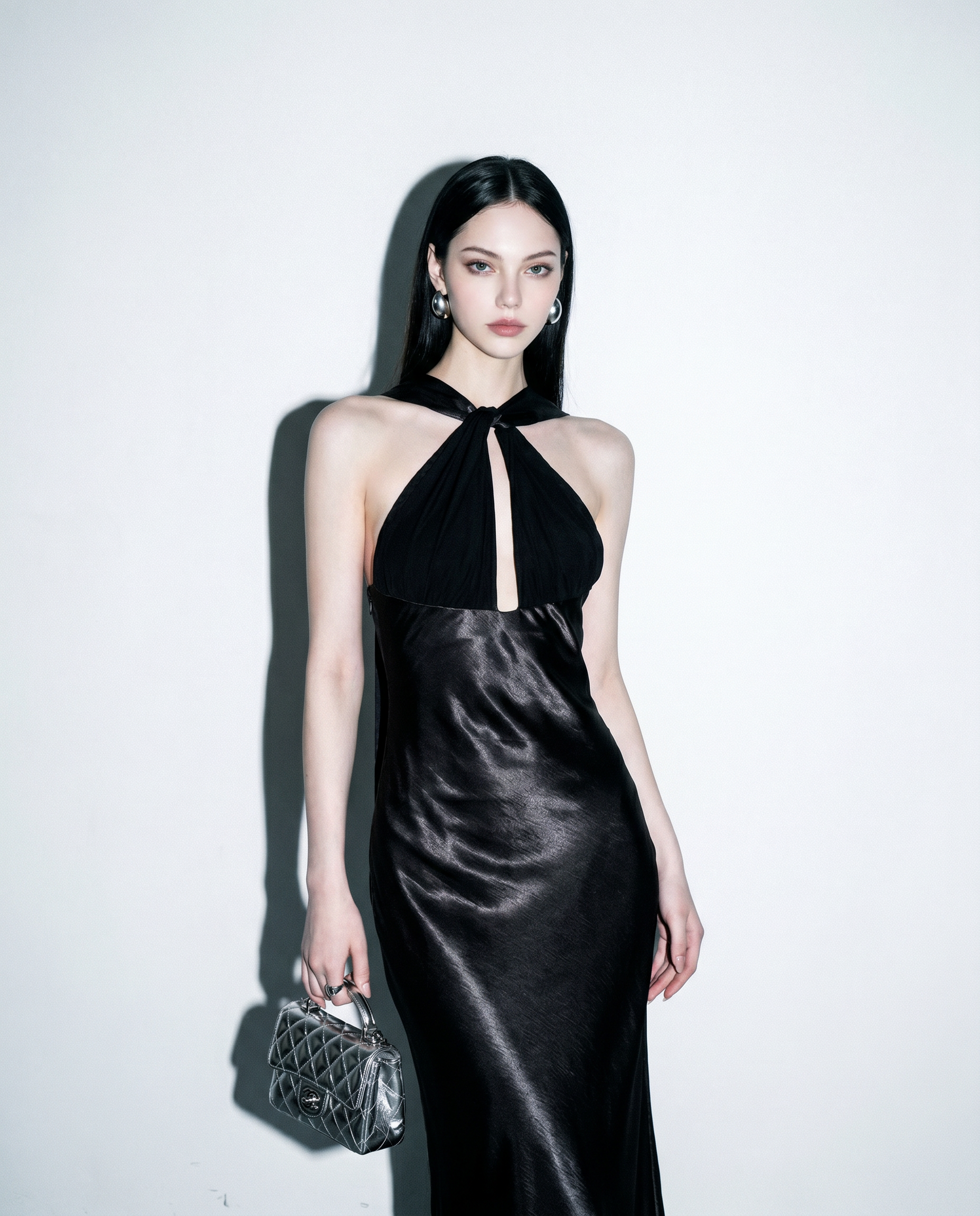 Halter Neck Cutout Satin Maxi Dress-16