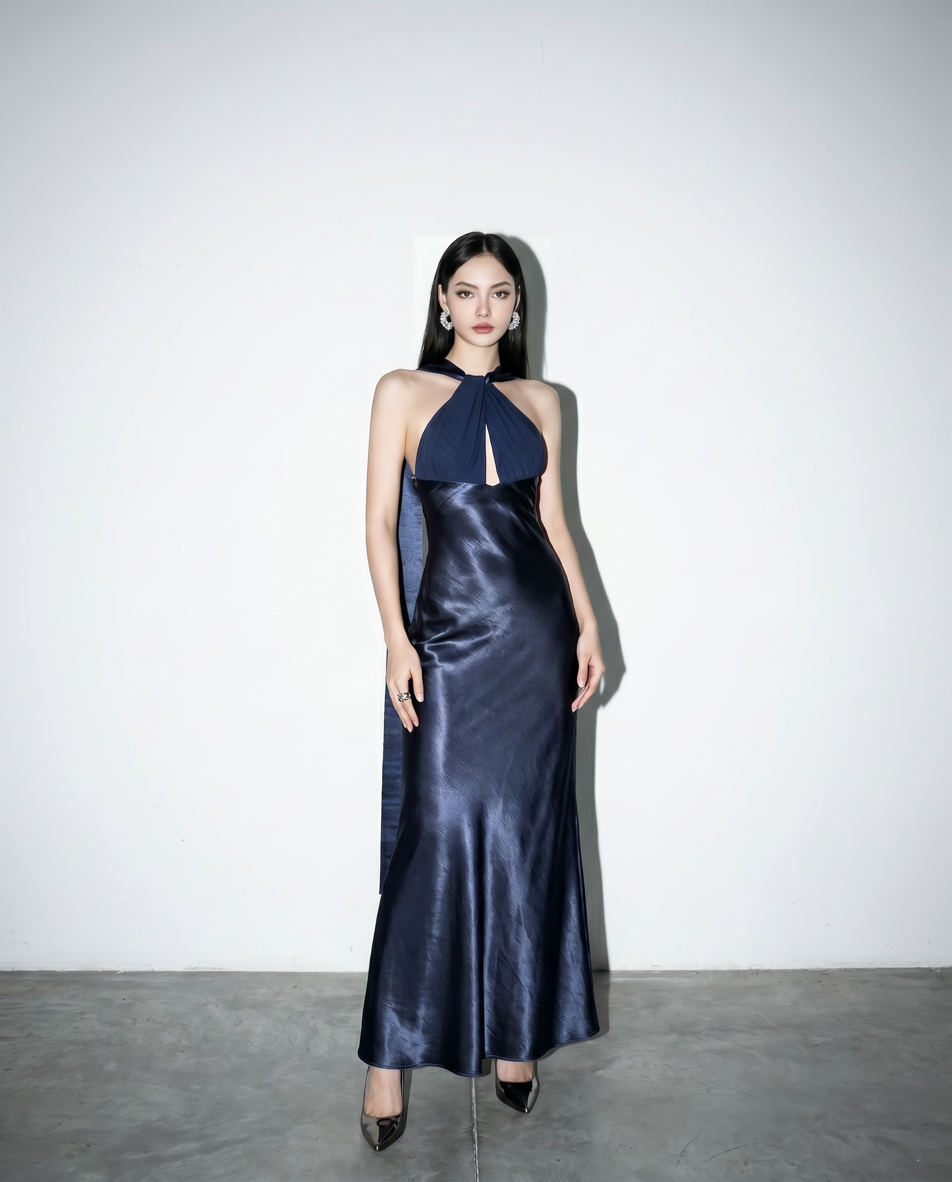 Halter Neck Cutout Satin Maxi Dress-1